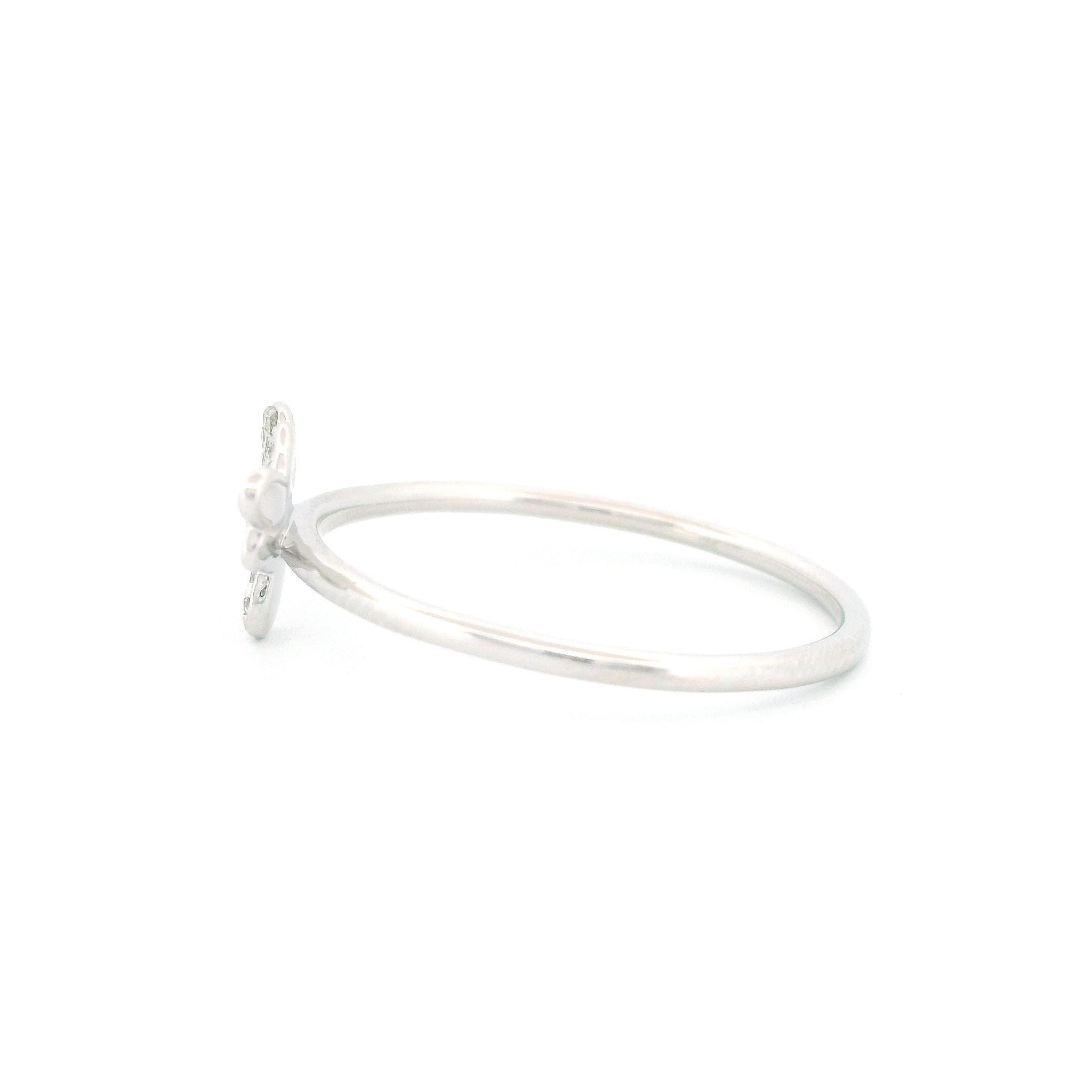 14kt White Gold Butterfly Ring, Size 7, Thin Band, 0.11ct Natural Diamond Accent