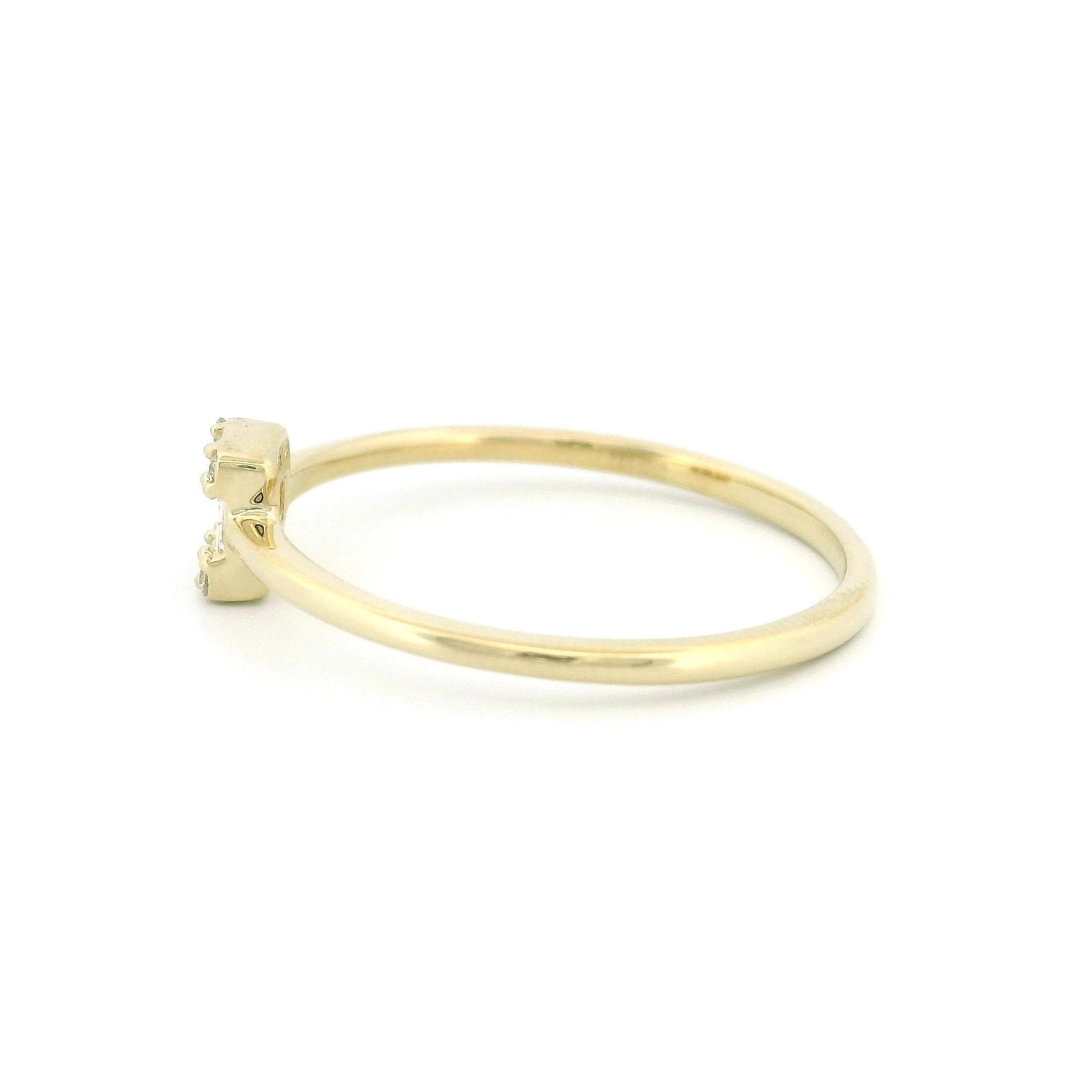 14kt Gold Square Cluster Diamond Ring, Thin Band, 0.08ct Natural Baguette & Round Diamonds, Yellow and White Gold, Size 7