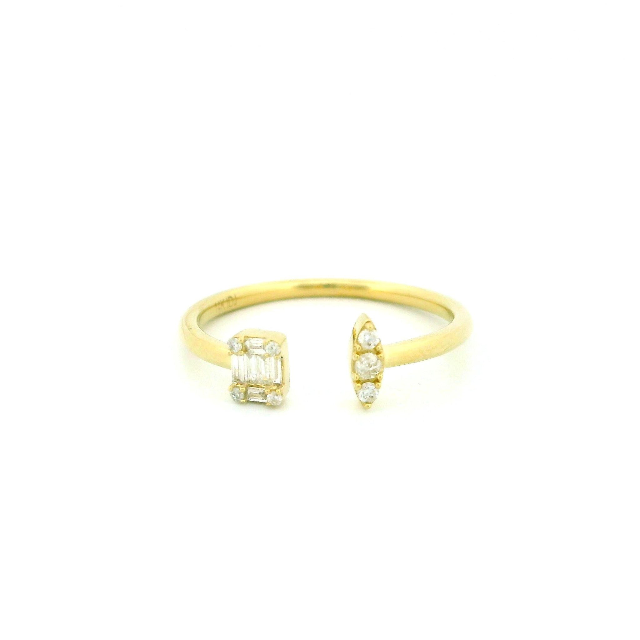 14kt Gold Open Design Diamond Ring, Marquise & Baguette Cluster, Thin Band, 0.10ct Natural Diamonds, White or Yellow Gold