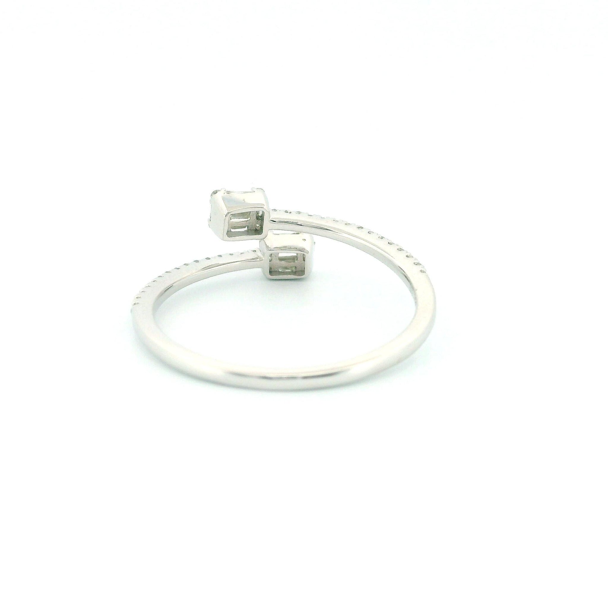 14kt Gold Open Rectangle Diamond Ring, Tapered Baguette & Round Cluster, Band with Diamonds, White or Yellow Gold, Size 7