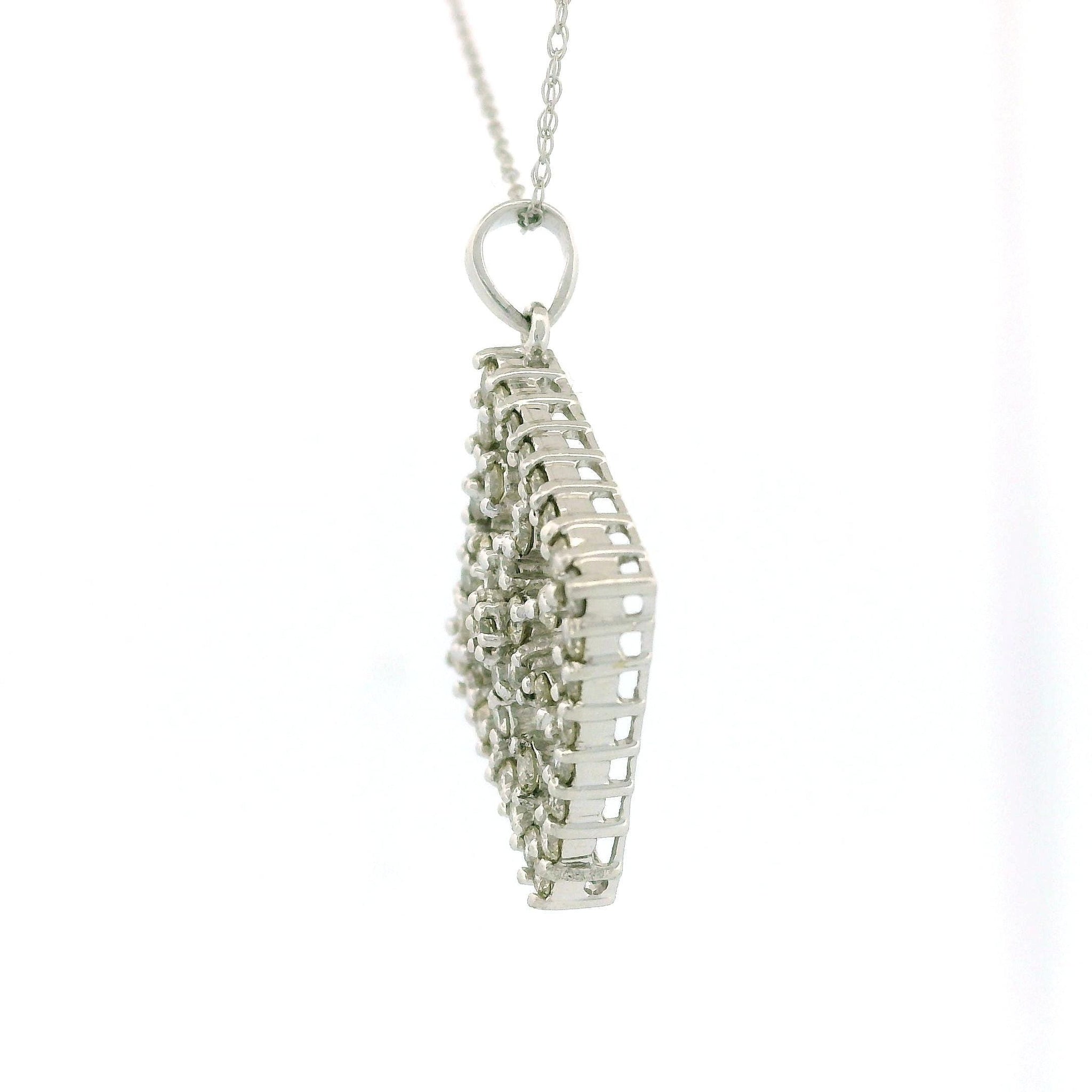 14KT White Gold Sun-Inspired Rhombus Charm Necklace, Cable Chain 18", 0.50 CT Diamond Pendant