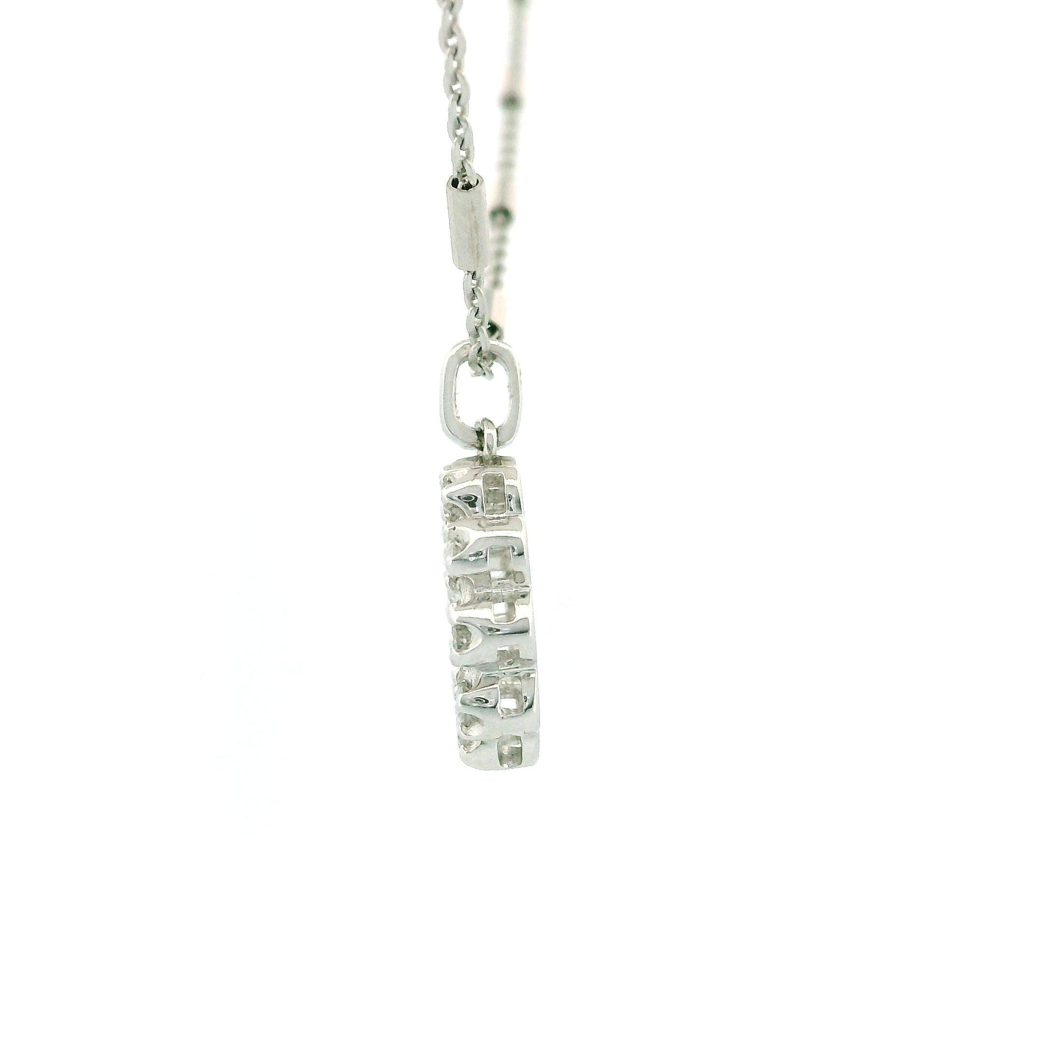 14kt White Gold Circle Halo Diamond Charm Necklace, 10-Stone 0.20ct, Bar and Station Chain 18”