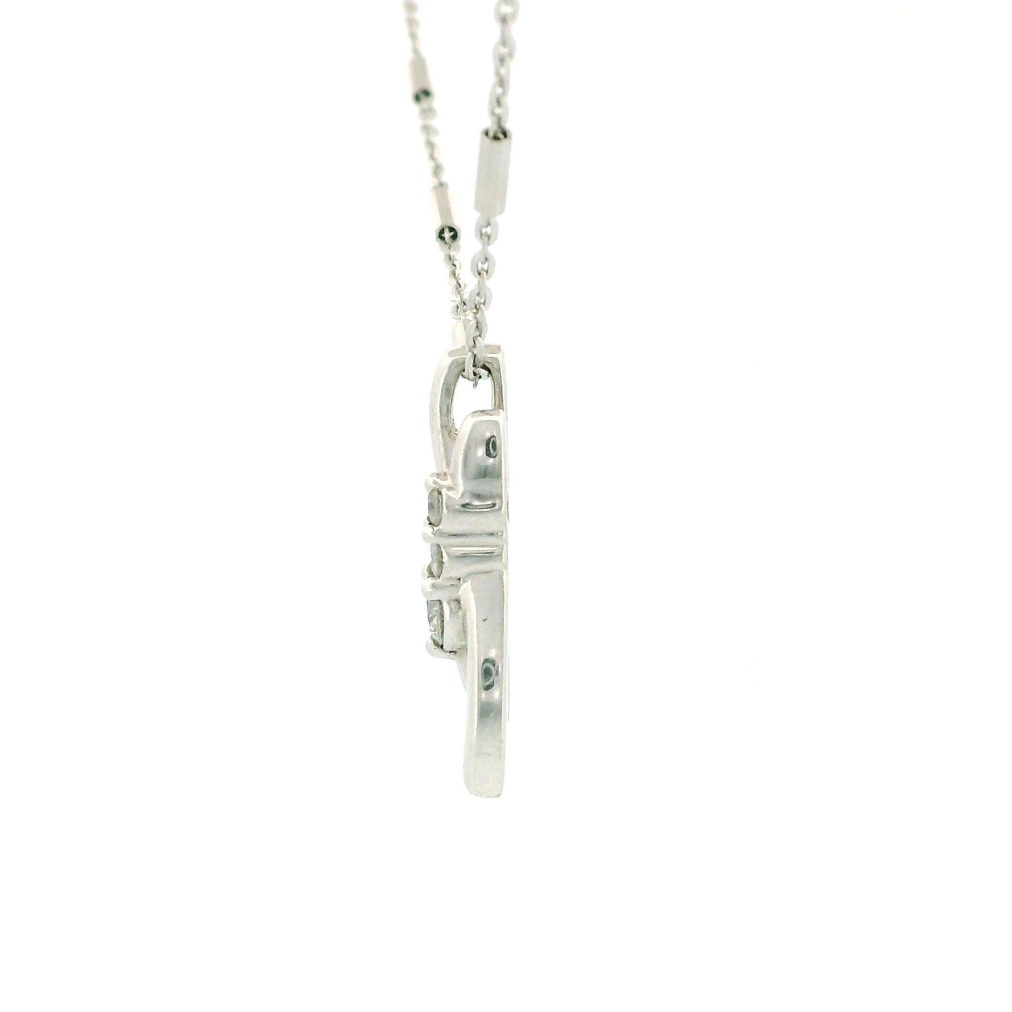 10kt White Gold Twisted Line Diamond Charm Necklace, Bar and Station Chain 18", 0.18ct Natural Diamonds