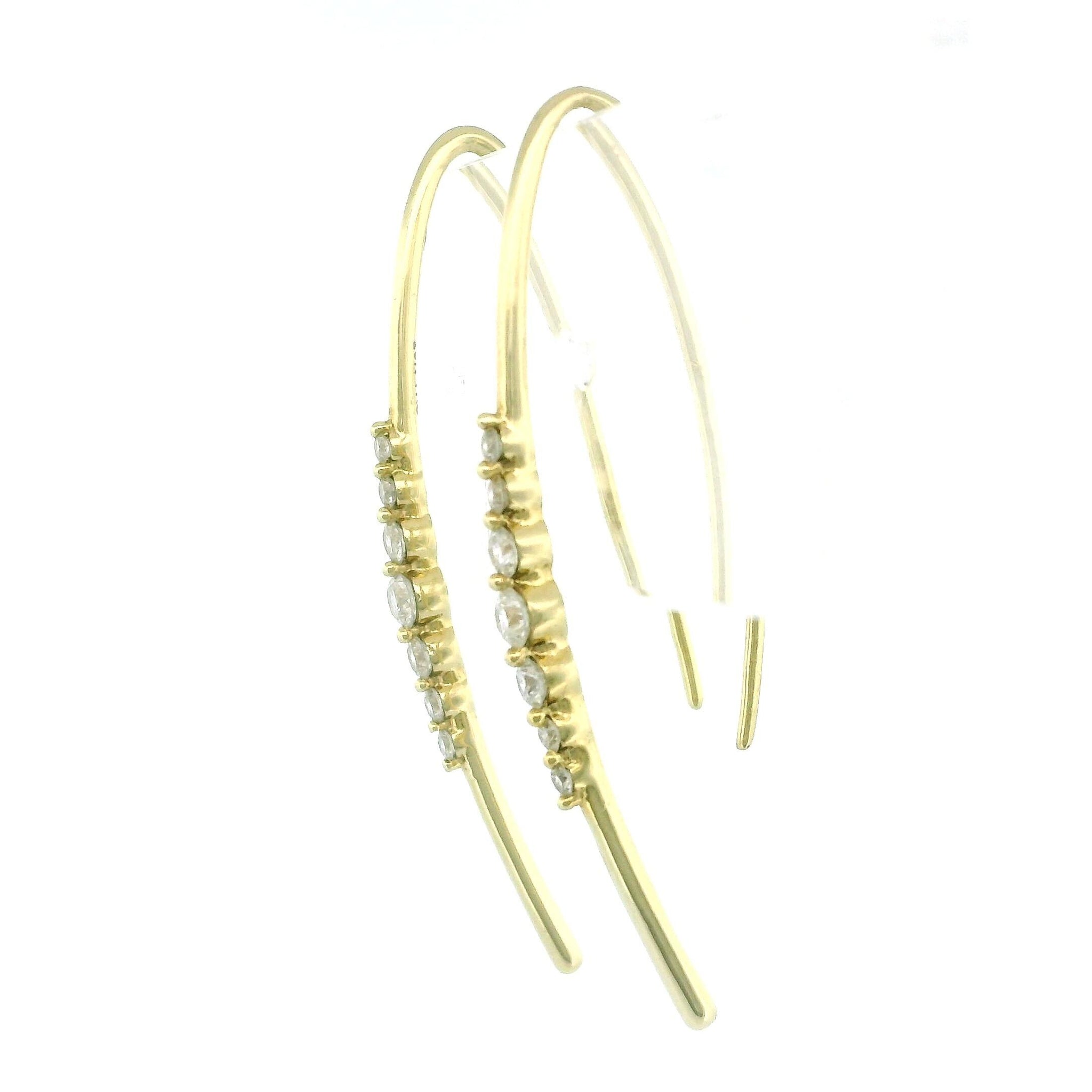 10kt Yellow Gold Diamond Thread Earrings, Solid Bar-line Earrings with 0.50ct Diamonds