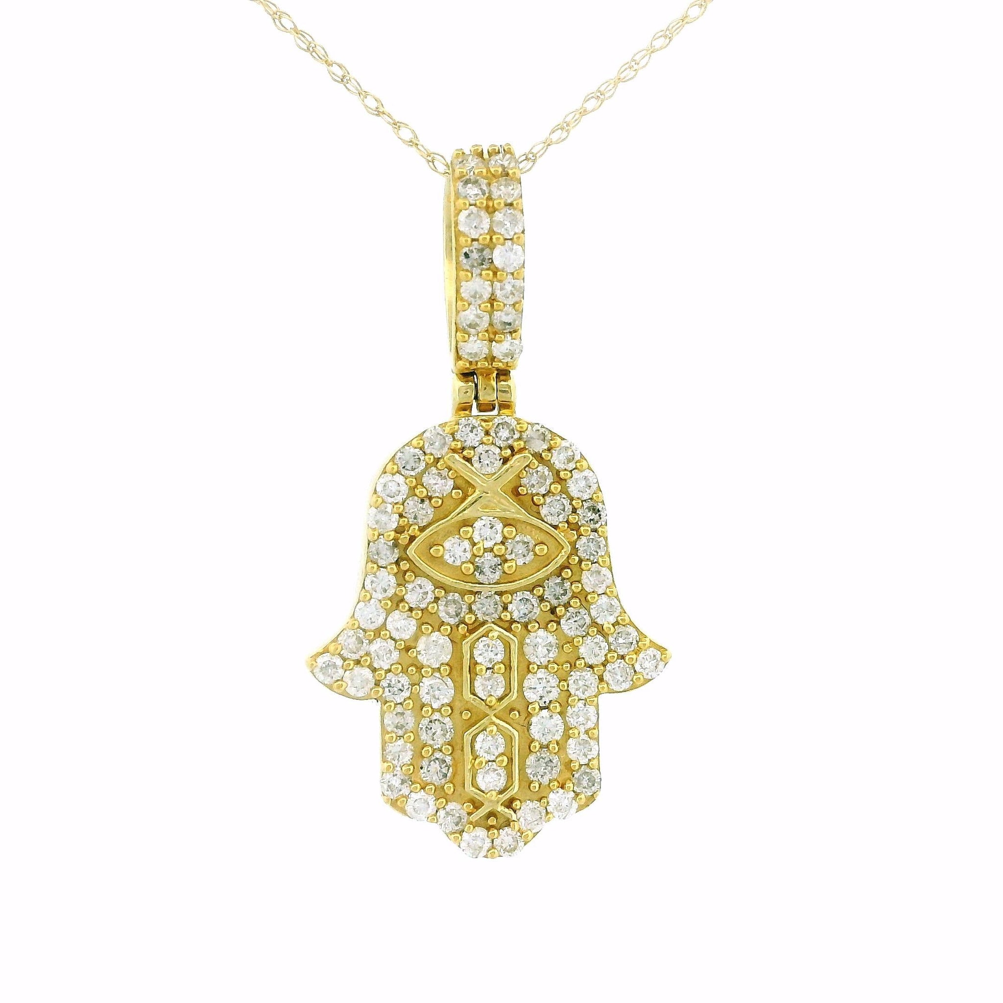 14kt Yellow Gold Hamsa Hand Pendant, Diamond 0.85ct, Unisex Jewelry, (Chain Not Included)