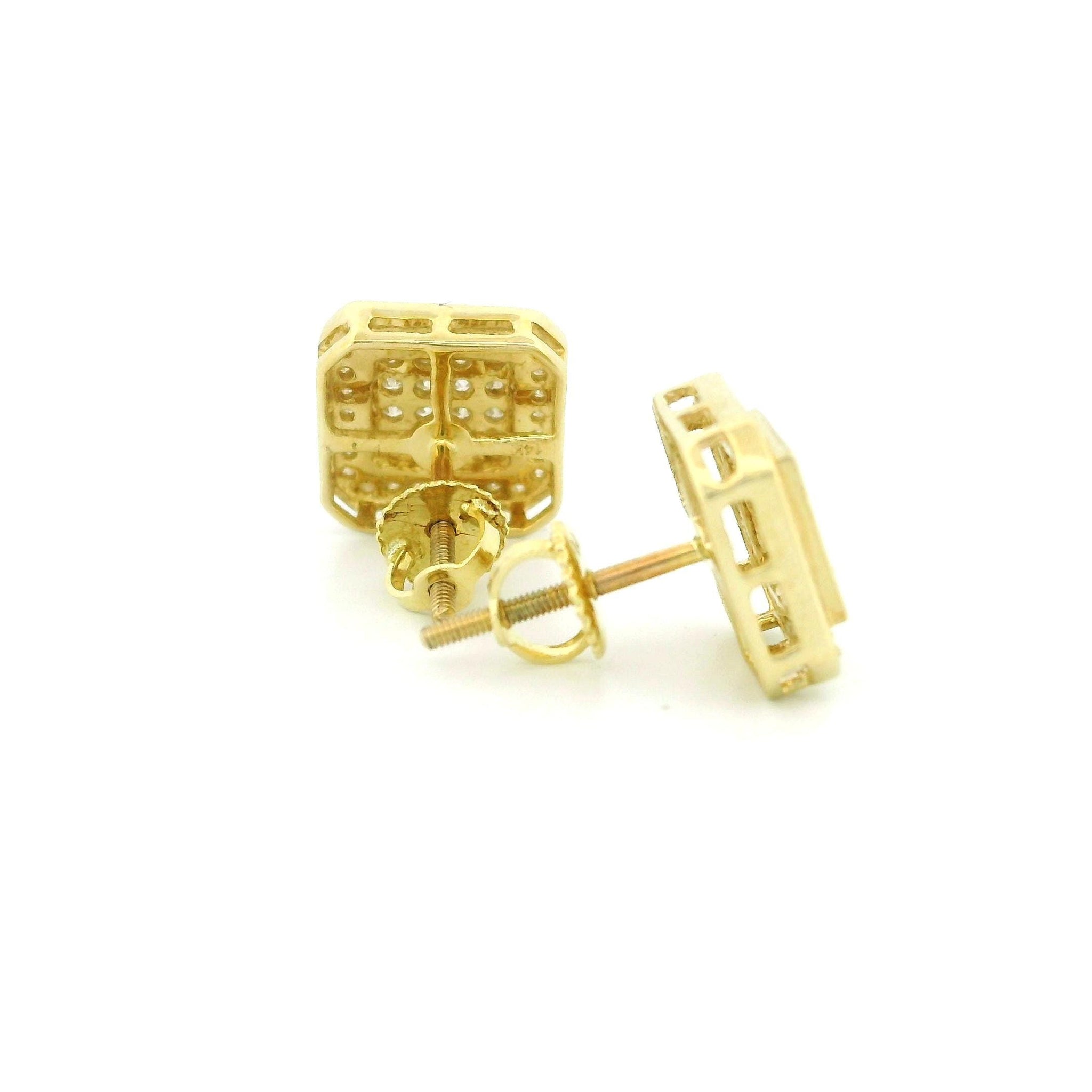 14k Yellow Gold Diamond Stud Earrings, Square Natural Diamond Studs , Gold Dainty Earrings , Minimalist Fine Jewelry Gift for Her