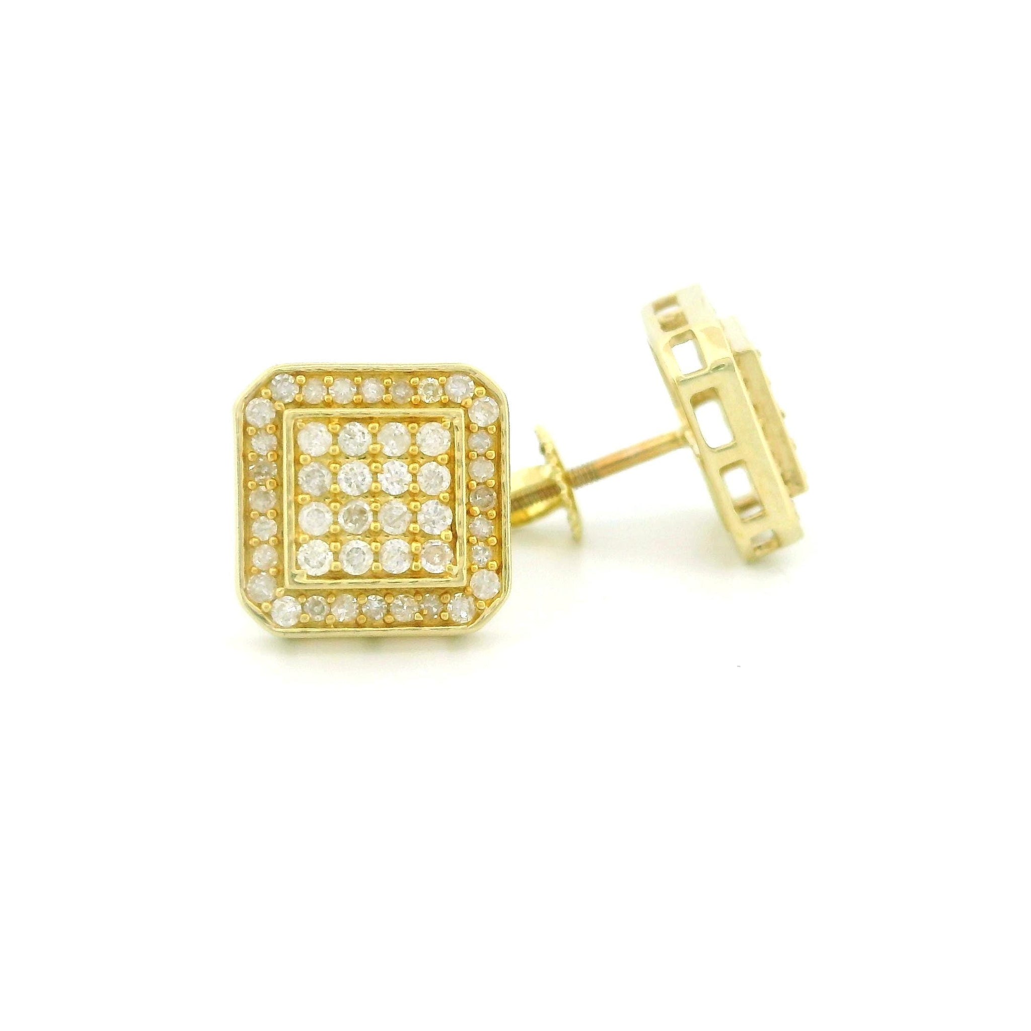 14k Yellow Gold Diamond Stud Earrings, Square Natural Diamond Studs , Gold Dainty Earrings , Minimalist Fine Jewelry Gift for Her