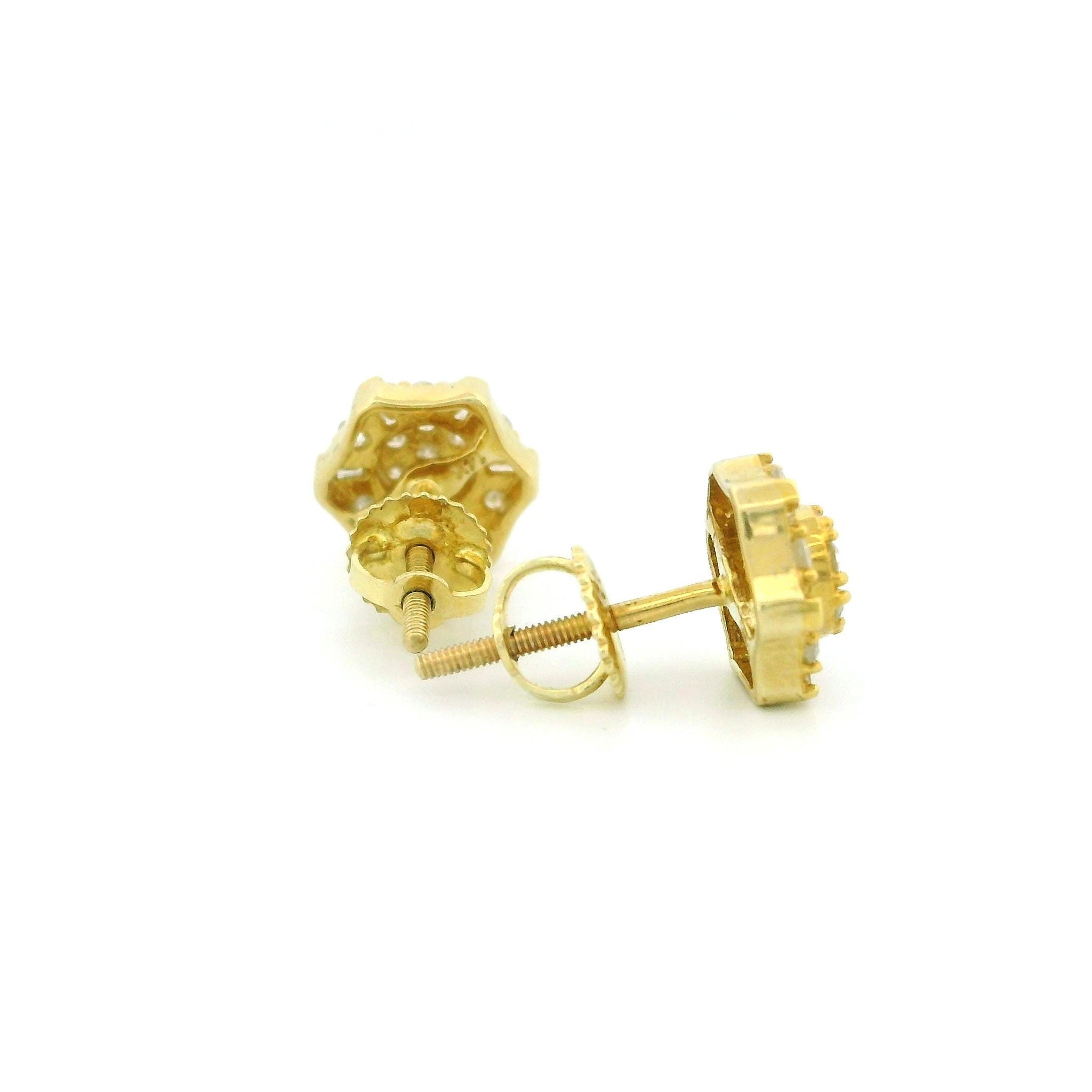14k Yellow Gold Flower Diamond Stud Earrings, Natural Round & Tapered Diamonds, Dainty Real Gold Earrings