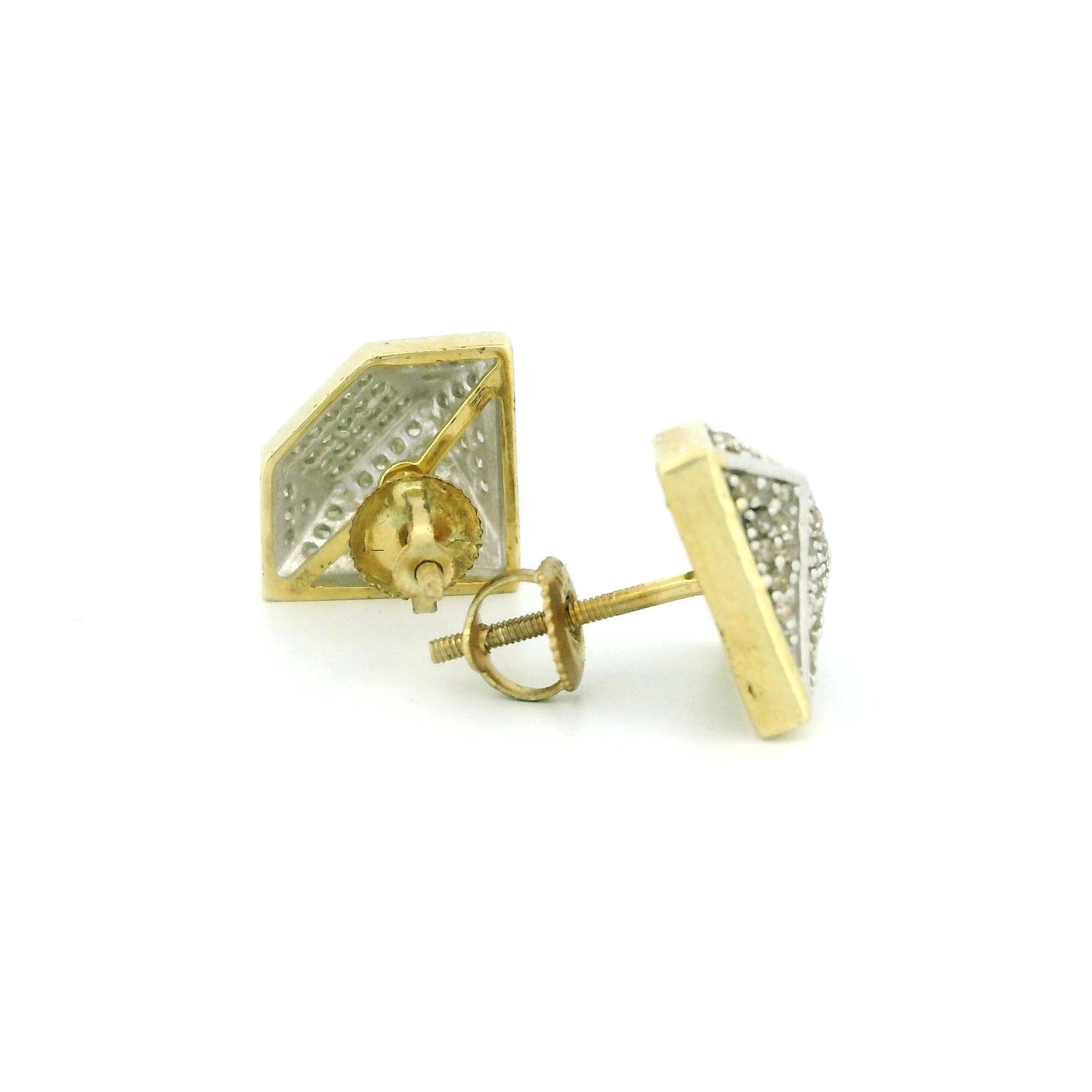 14k Yellow Gold Diamond-Shaped Stud Earrings, Tiny Round Natural Diamonds, Real Gold Dainty Earrings , Minimalist Fine Jewelry Gift