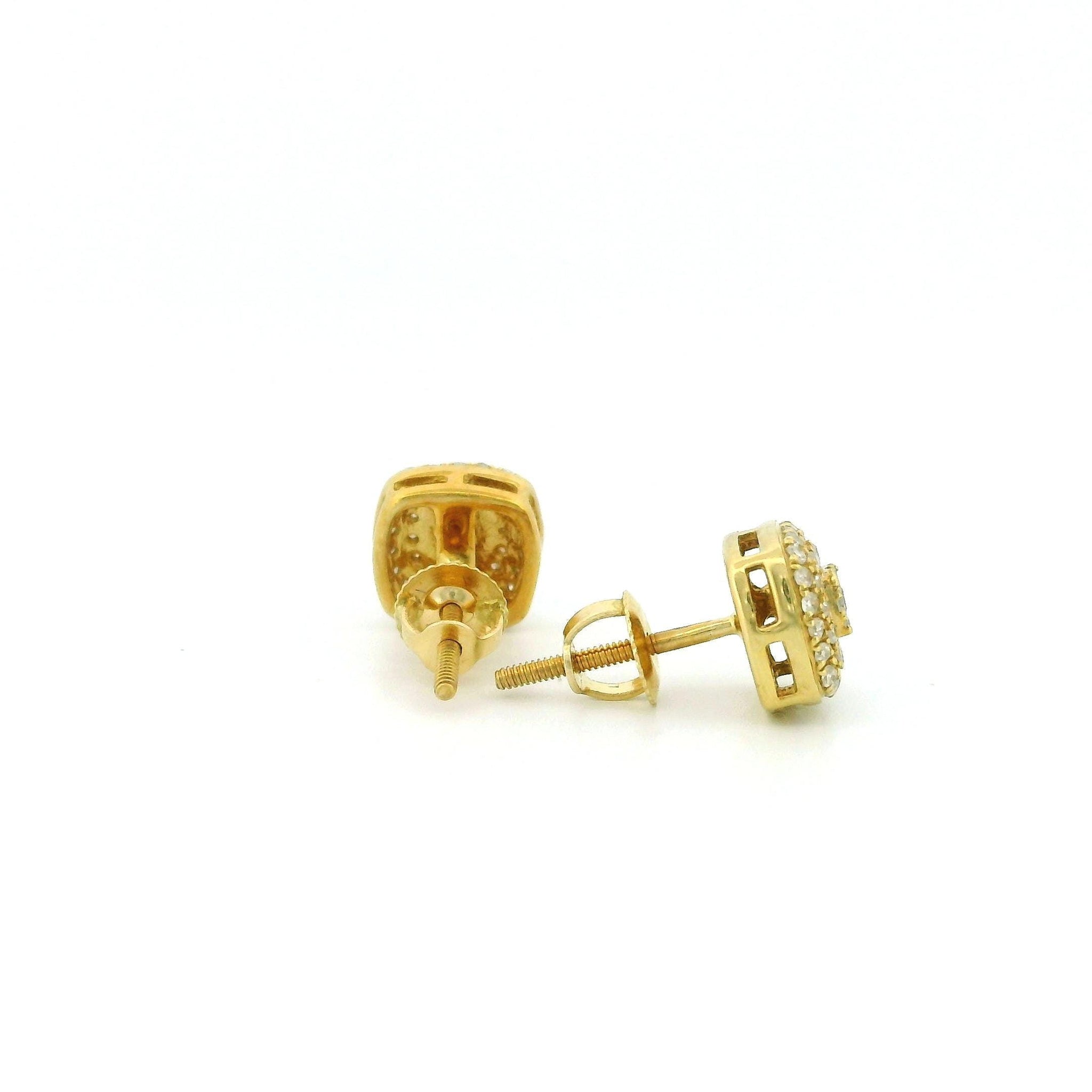 14k Yellow Gold Square Diamond Stud Earrings, Cluster of Round Natural Diamonds, Dainty Real Gold Earrings, Fine Jewelry Gift for Her
