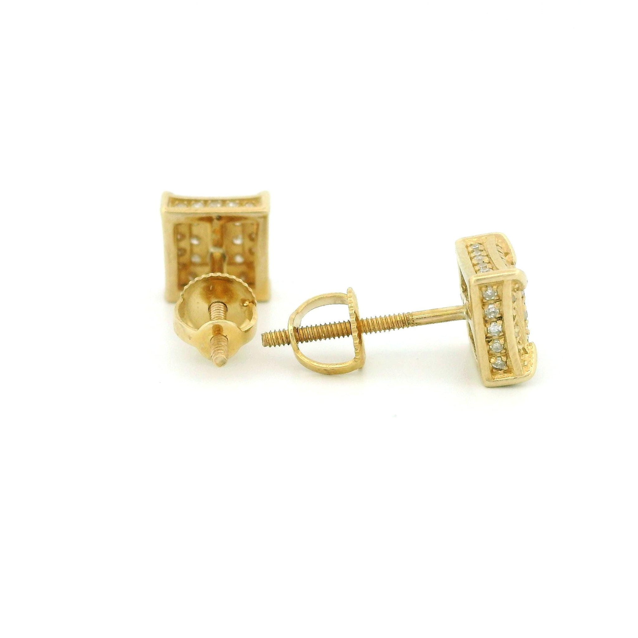14k Yellow Gold Square Diamond Stud Earrings, Cluster of Round Diamonds with Raised Center, Corner Gold Line Design, Fine Jewelry Gift