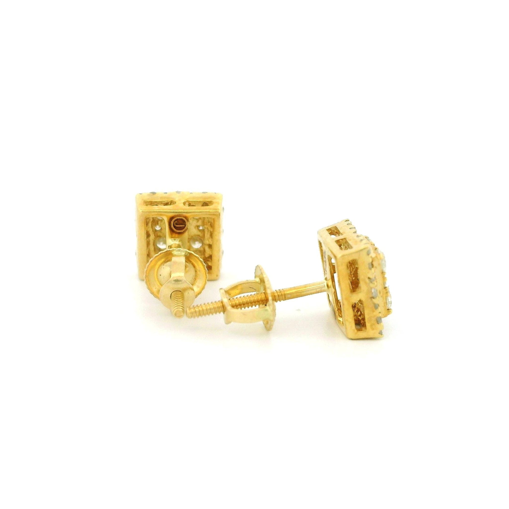 14k Yellow Gold Square Diamond Stud Earrings, Raised Center Design, Tiny Round Natural Diamonds, Dainty Real Gold Jewelry Gift