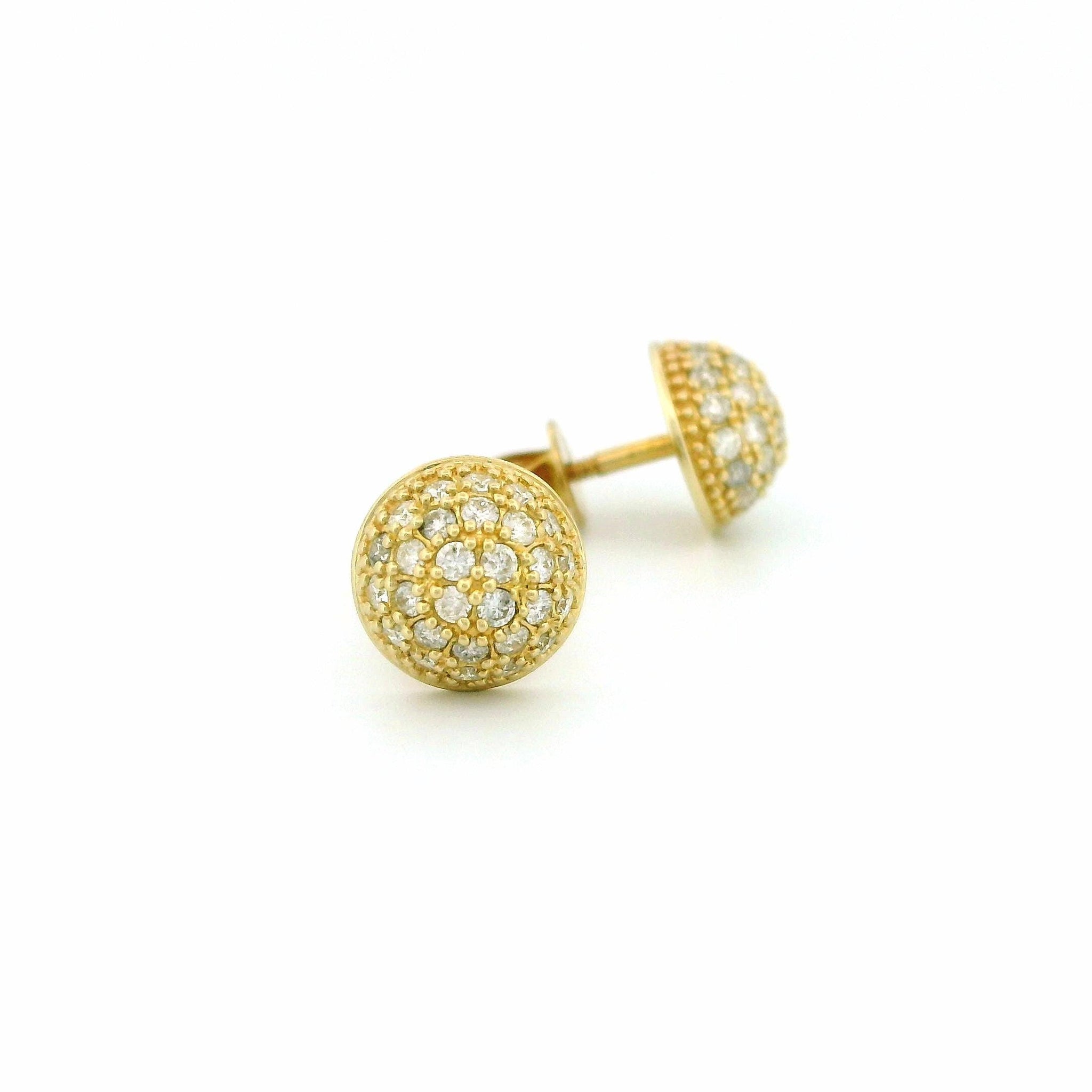 14k Yellow Gold Domed Diamond Stud Earrings, Half-Circle Design with Tiny Round Diamonds, Dainty Real Gold Jewelry Gift
