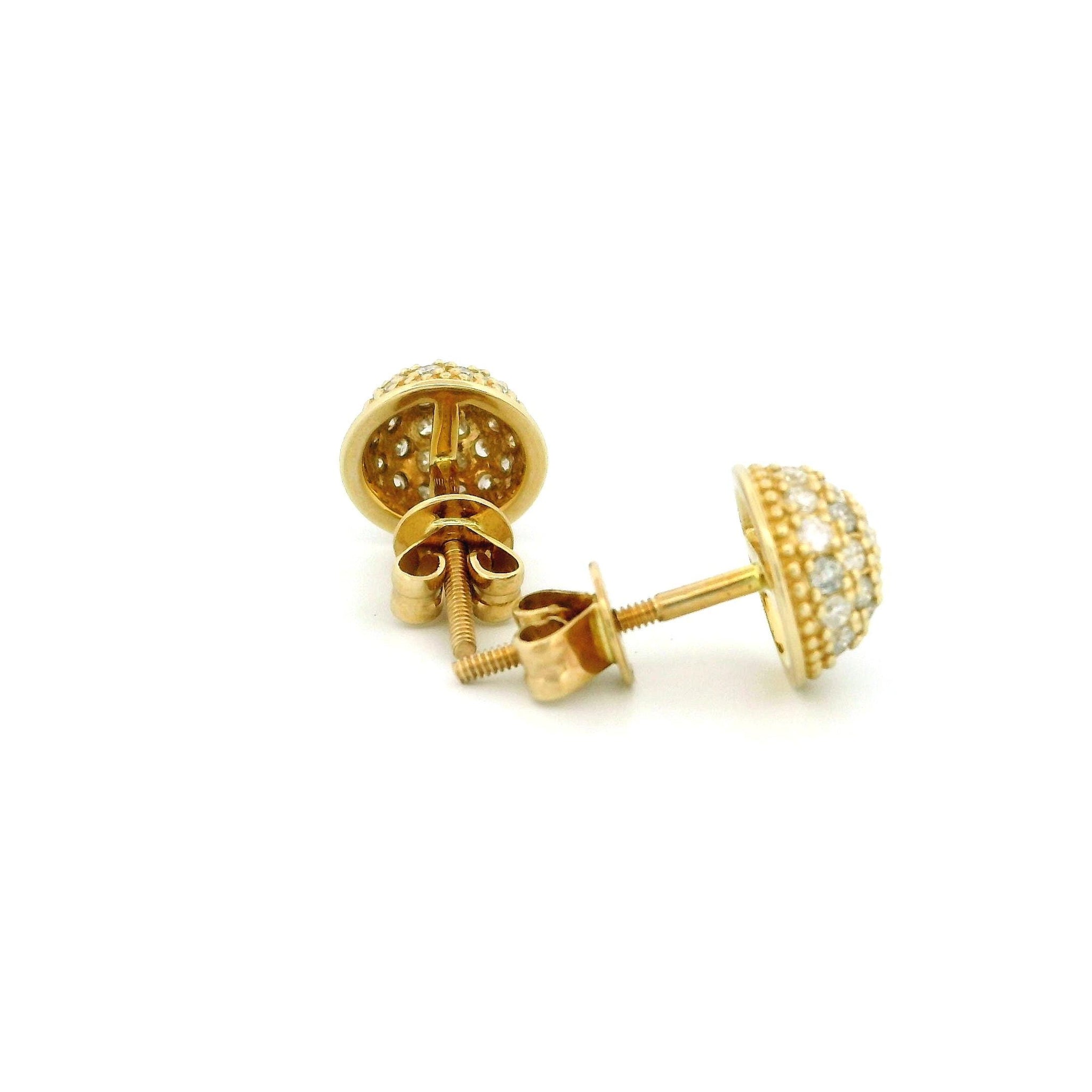 14k Yellow Gold Domed Diamond Stud Earrings, Half-Circle Design with Tiny Round Diamonds, Dainty Real Gold Jewelry Gift