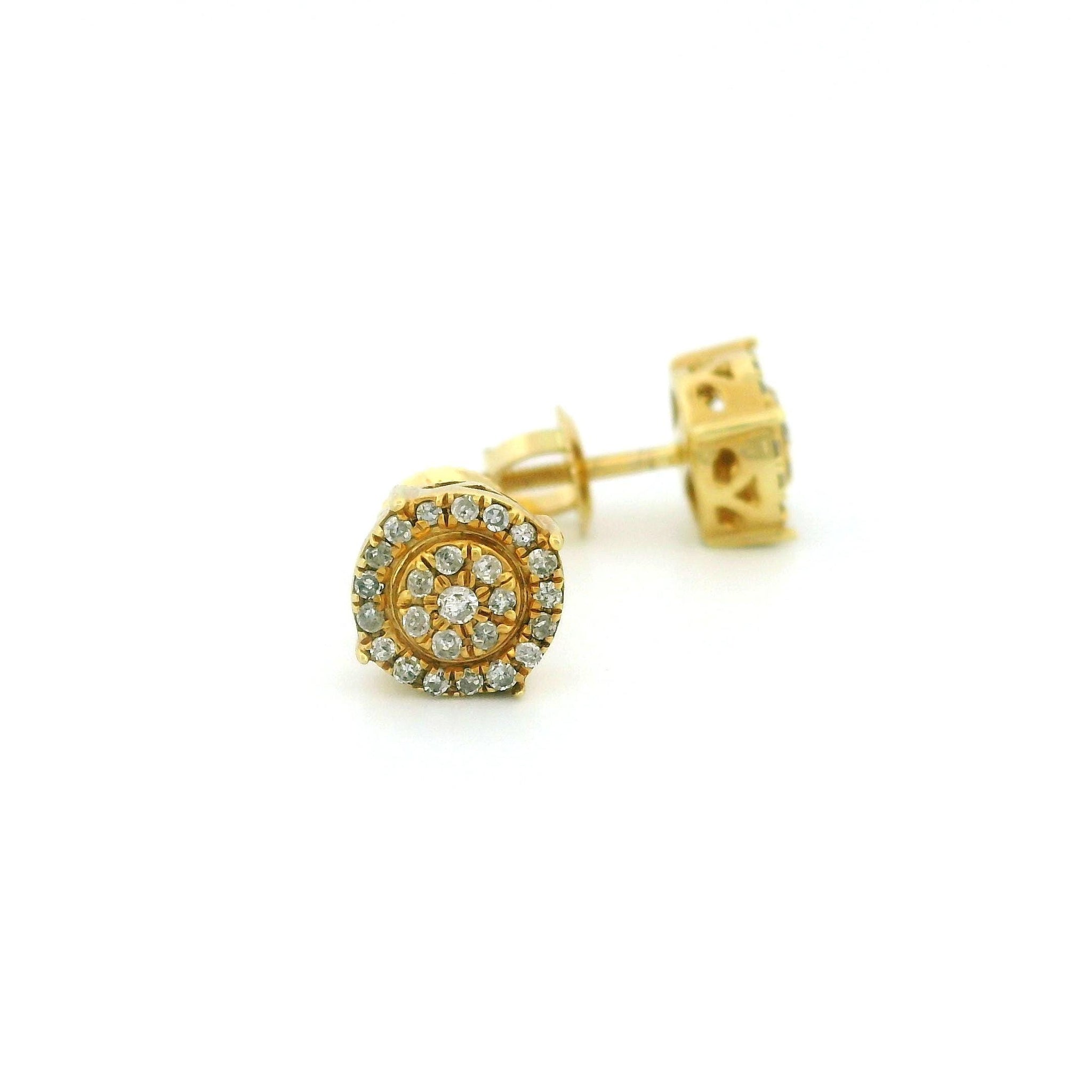14k Yellow Gold Round Diamond Cluster Stud Earrings, Raised 4-Prong Setting, Tiny Natural Diamonds, Real Gold Fine Jewelry Gift