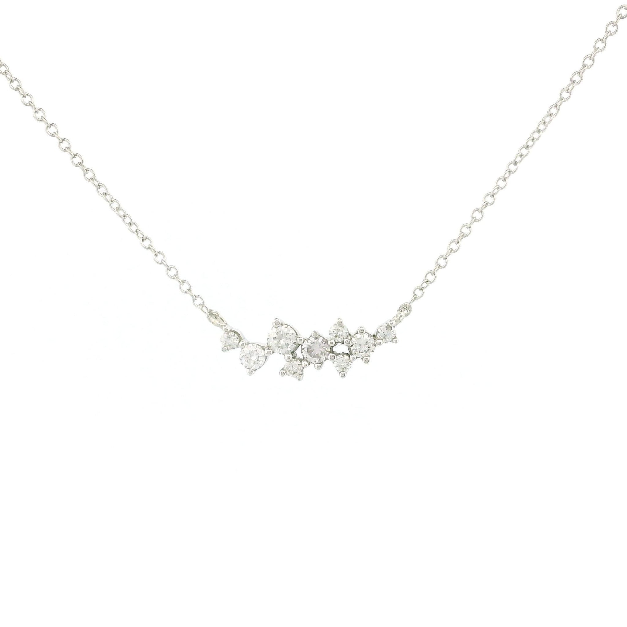 14kt Gold Diamond Cluster Charm Necklace, 9-Stone Natural Diamond Pendant 0.18ct, Dainty Round Link Chain, Yellow Gold and White Gold