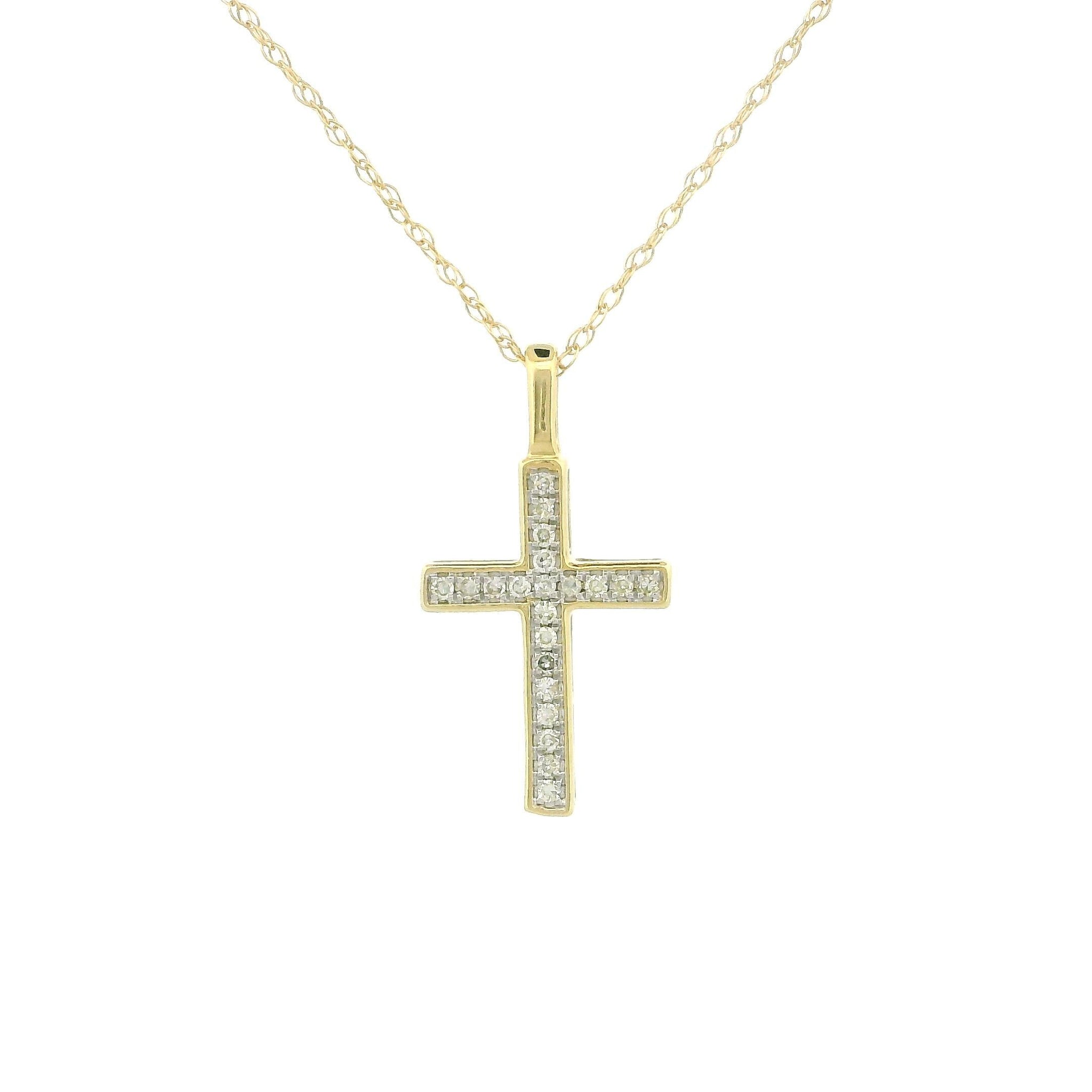 14kt Gold Small Cross Charm Necklace, Natural Diamond Pendant 0.08ct, Yellow Gold and White Gold, Tiny Box Chain, Dainty Layering Necklace