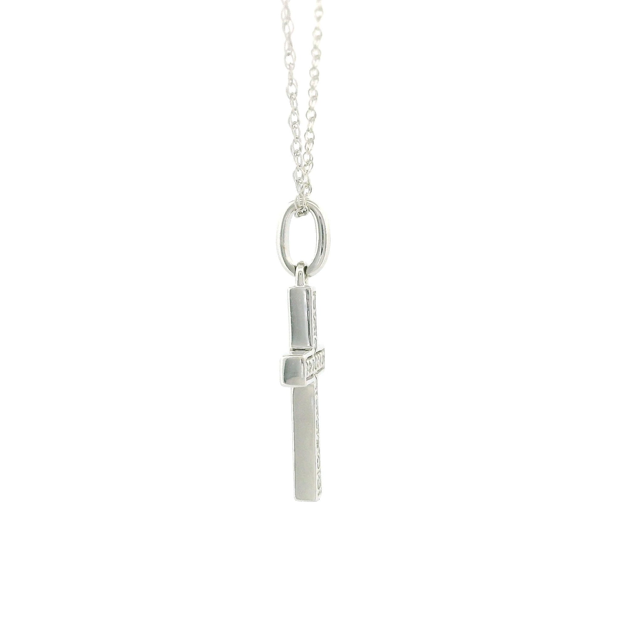 10kt White Gold Tiny Cross Diamond Charm Necklace, Dainty 0.12ct Natural Diamond Pendant, Thin Rope Chain, Minimalist Faith Jewelry
