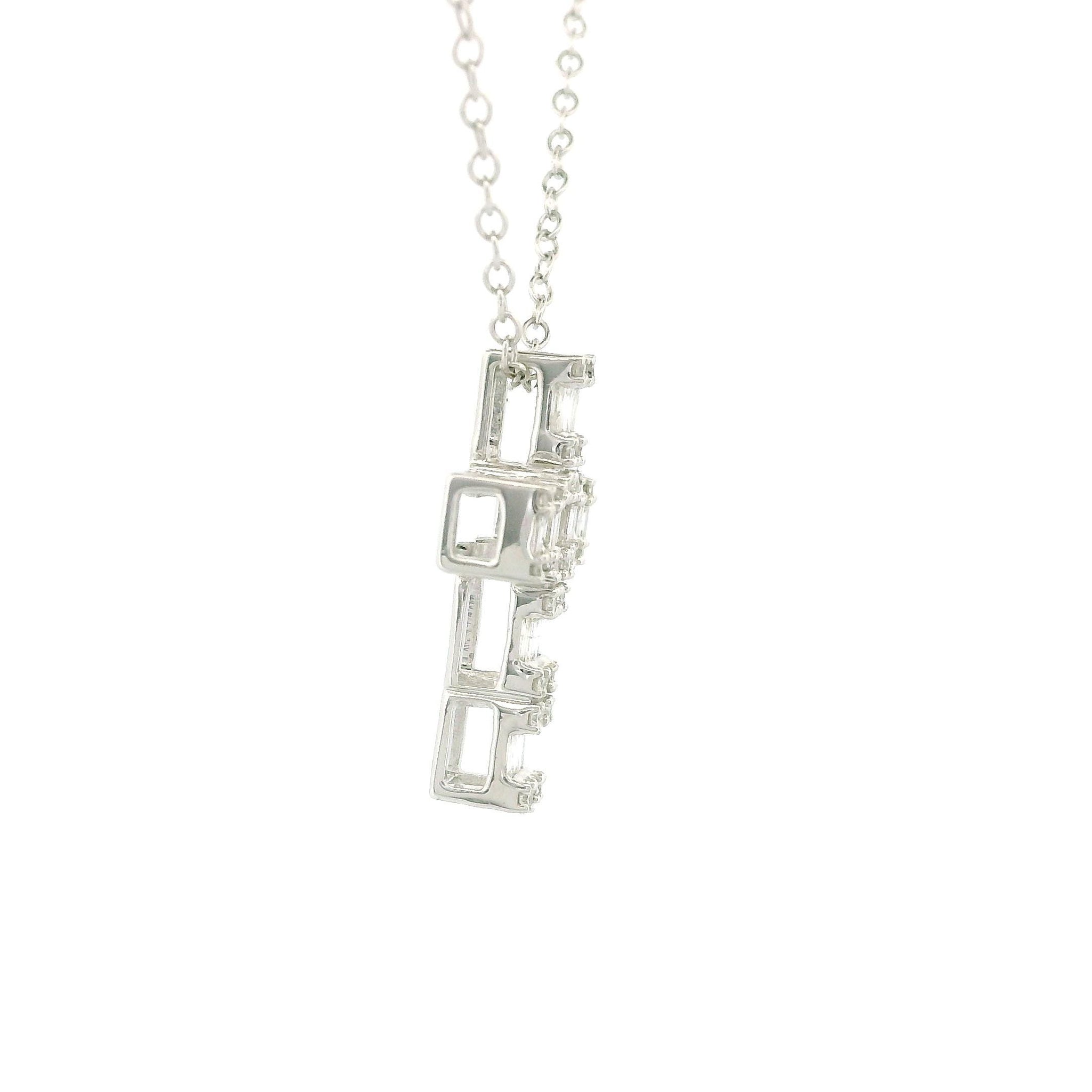 10kt White Gold Cross Charm Necklace, 0.50ct Natural Diamond, Tiny Round & Tapered Diamonds, Prong Setting, Dainty Round Chain