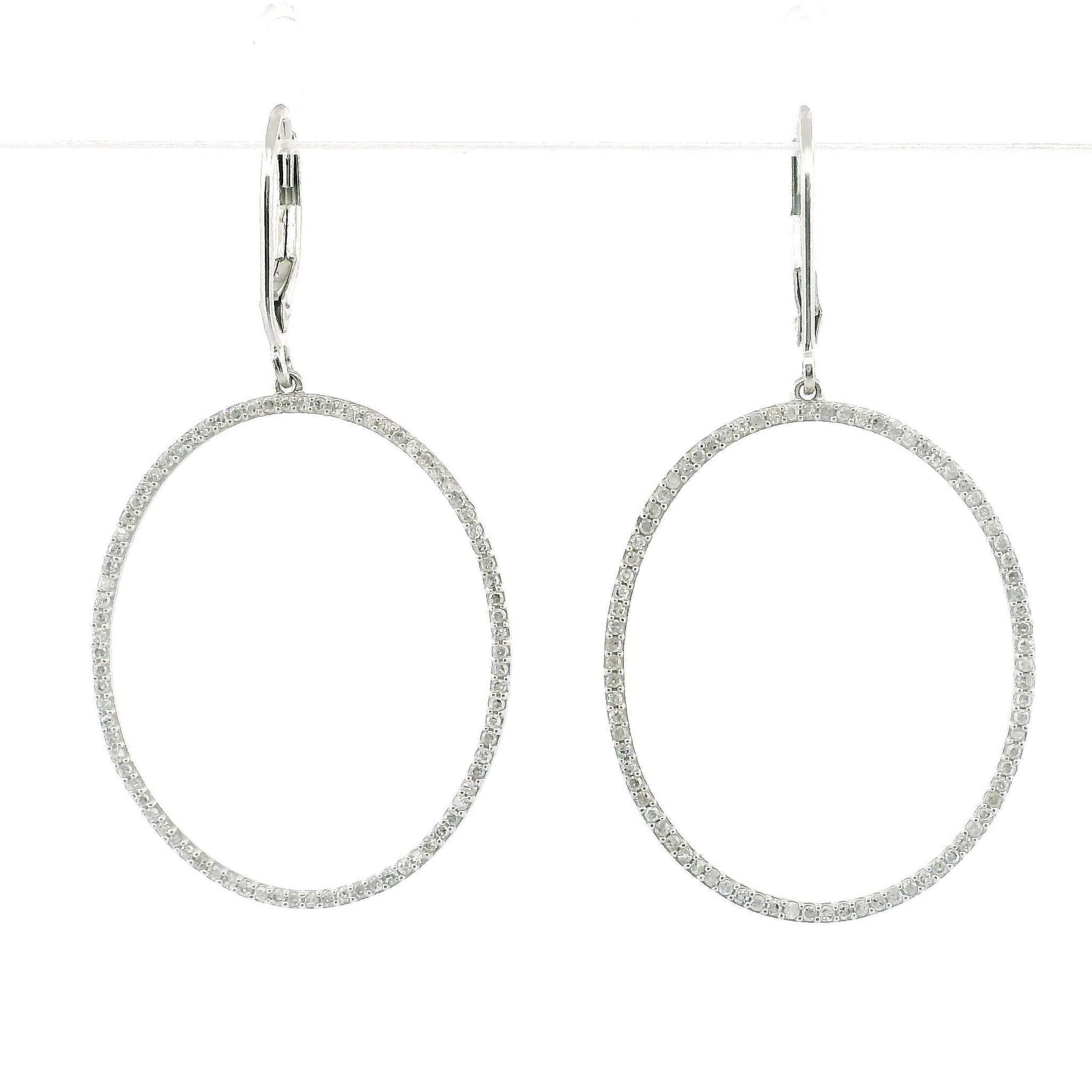 10k White Gold Diamond Hoop Earrings, 0.50ct Natural Round Diamonds, Small Gold Hoops with Clip Lock, Real Diamond Jewelry