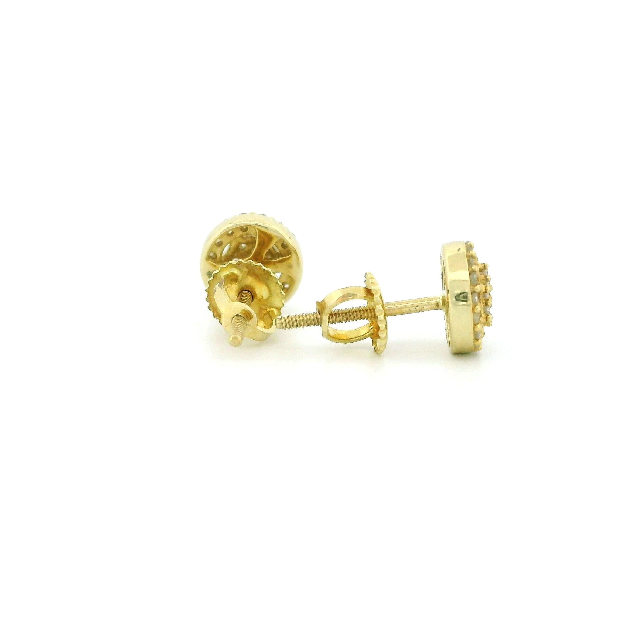 14k Yellow Gold Diamond Stud Earrings, 0.23ct Natural Tiny Round Diamonds, Hexagon Center Halo Design, Screw Back