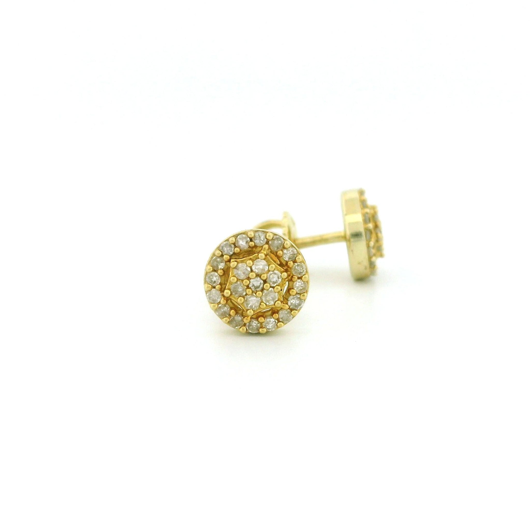 14k Yellow Gold Diamond Stud Earrings, 0.23ct Natural Tiny Round Diamonds, Hexagon Center Halo Design, Screw Back