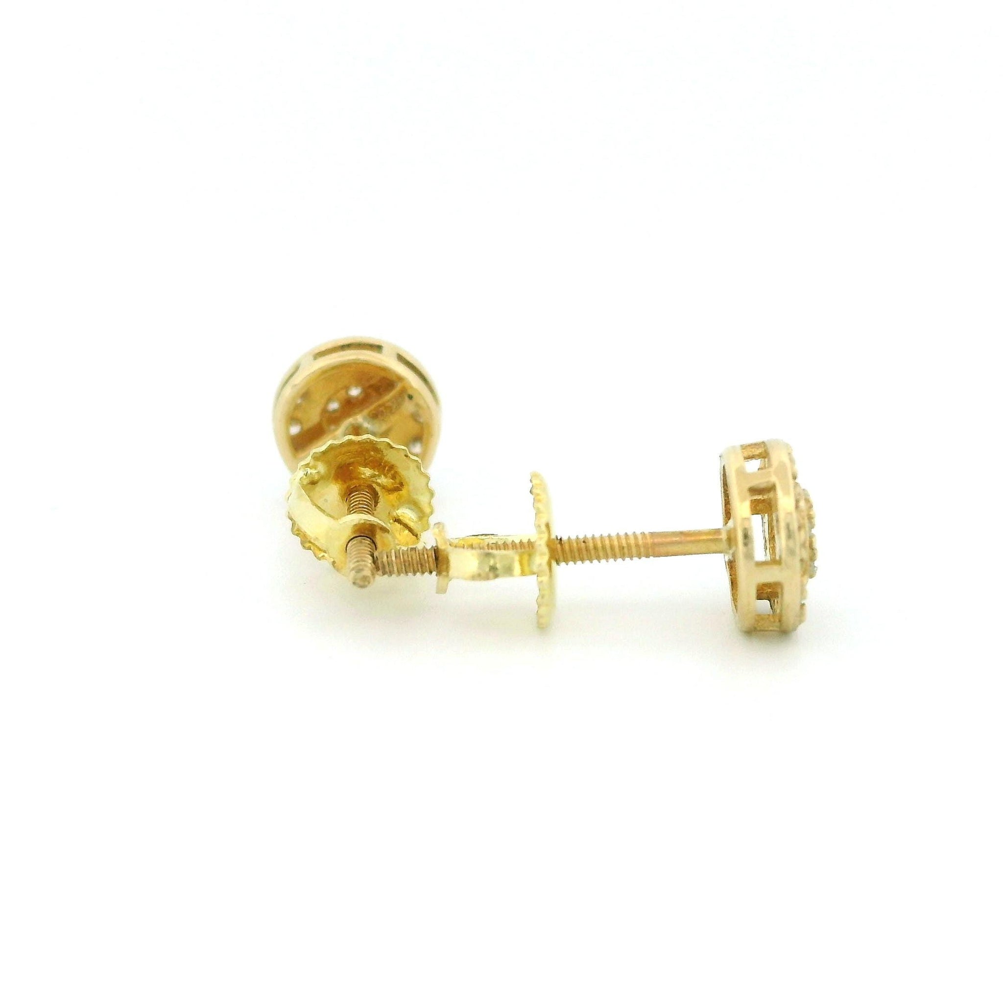 14k Yellow Gold Diamond Stud Earrings, 0.14ct Natural Tiny Round Diamonds, Round Shape with Gold Circle Center, Screw Back