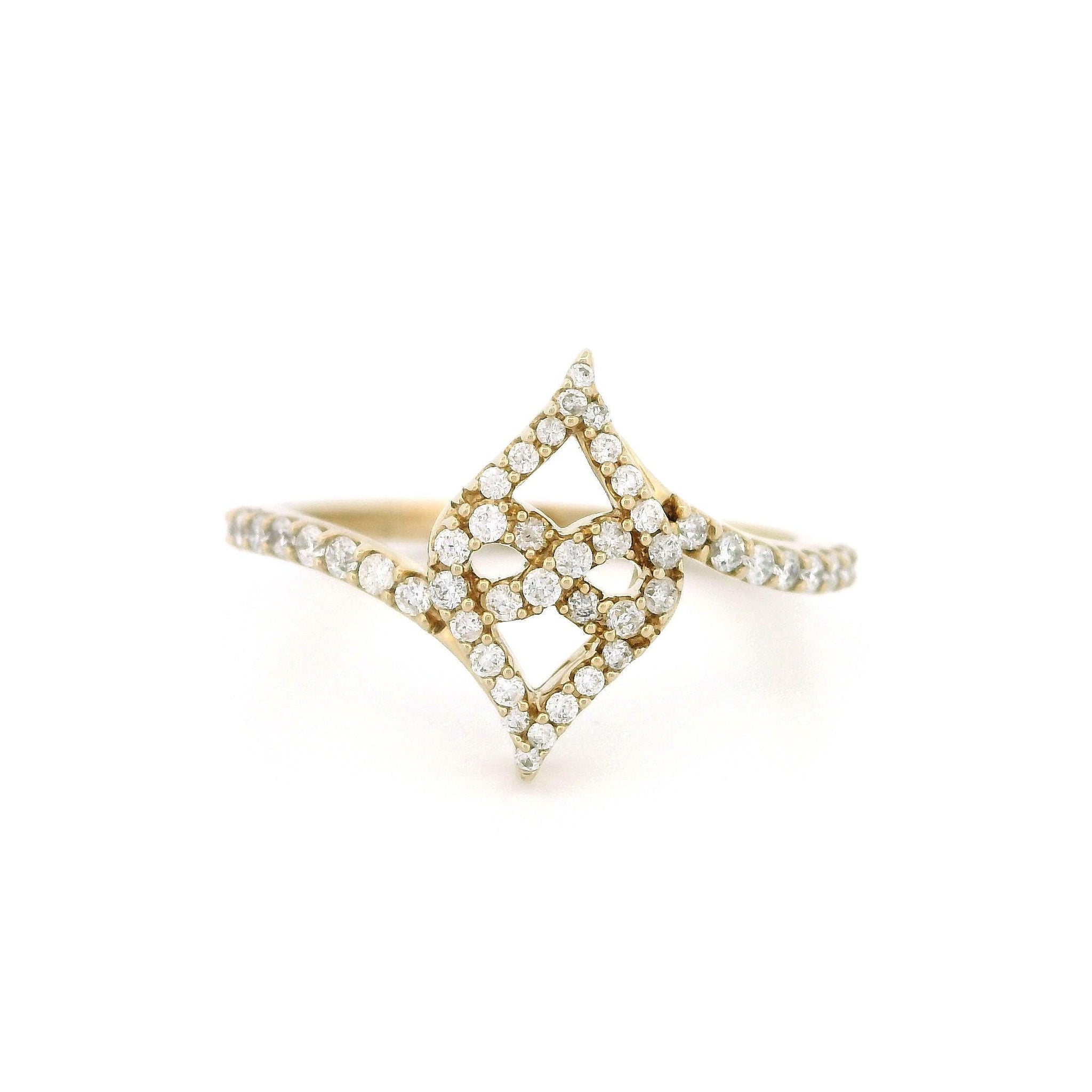 10kt Gold Rhombus Halo Infinity Ring, Thin Band with Diamonds, 0.25ct Natural Diamonds, Size 7