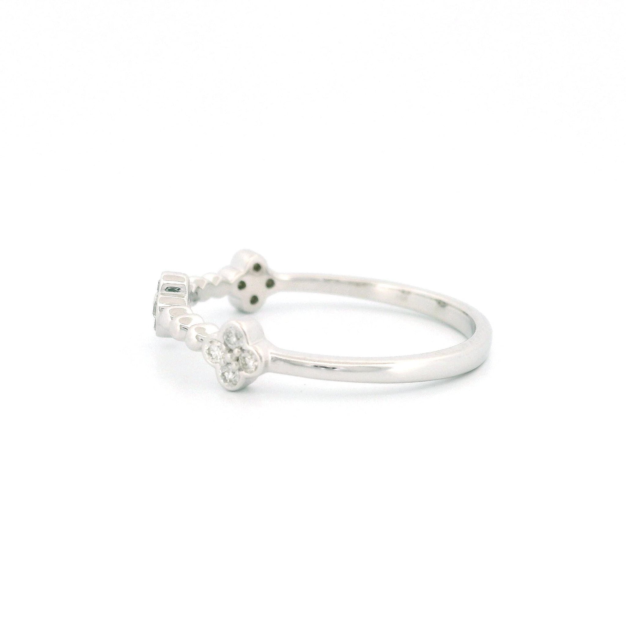14kt White Gold Clover Cluster Diamond Ring, Thin Band, 0.13ct Natural Diamonds, Size 7