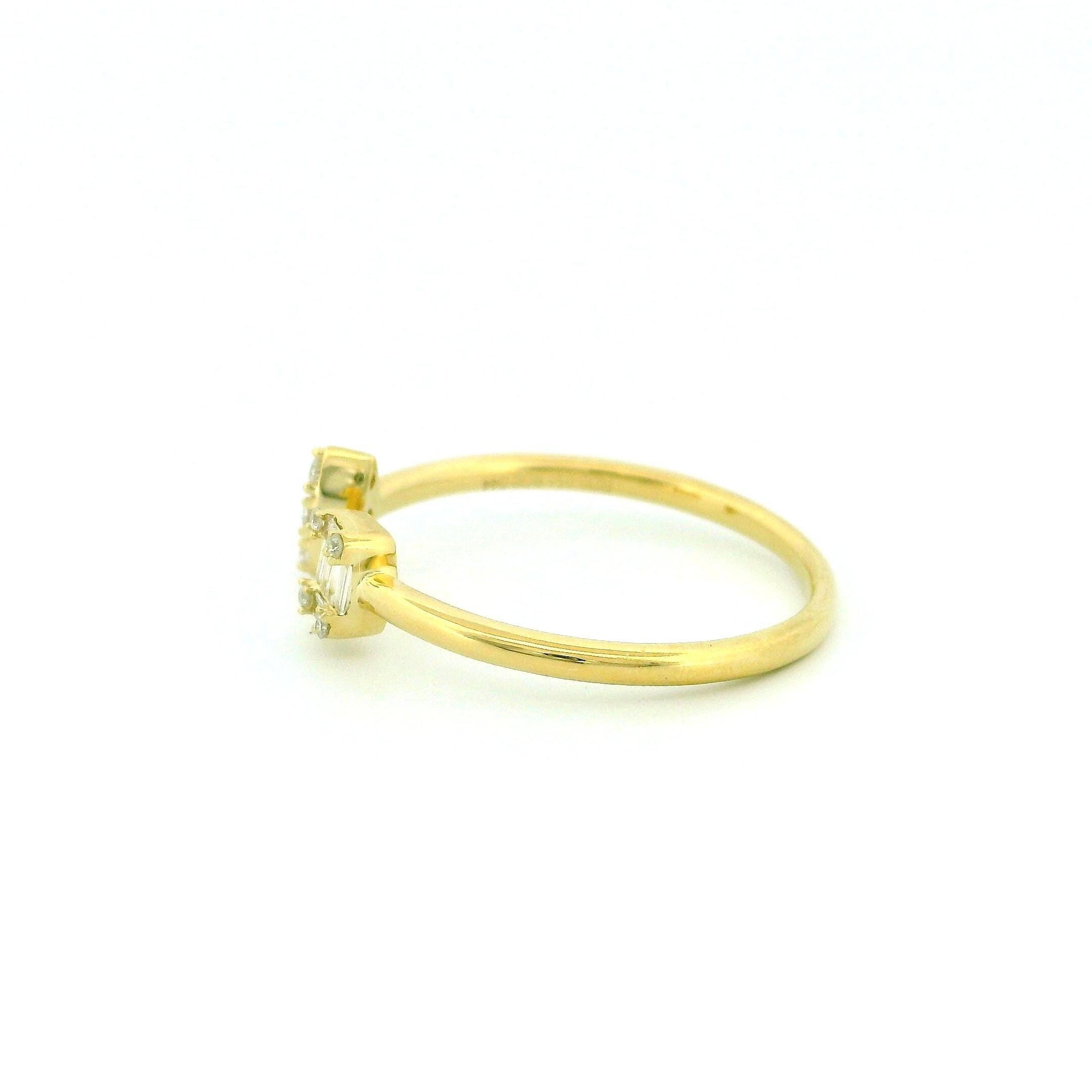 14kt Gold Open Design Diamond Ring, Marquise & Baguette Cluster, Thin Band, 0.10ct Natural Diamonds, White or Yellow Gold