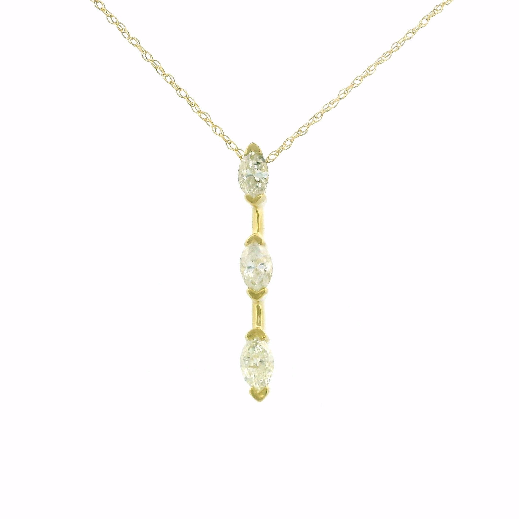 14kt Yellow Gold Marquise Diamond Bar Necklace, 0.60ct Natural Diamonds, Cable Link Chain 18", Minimalist Charm Necklace