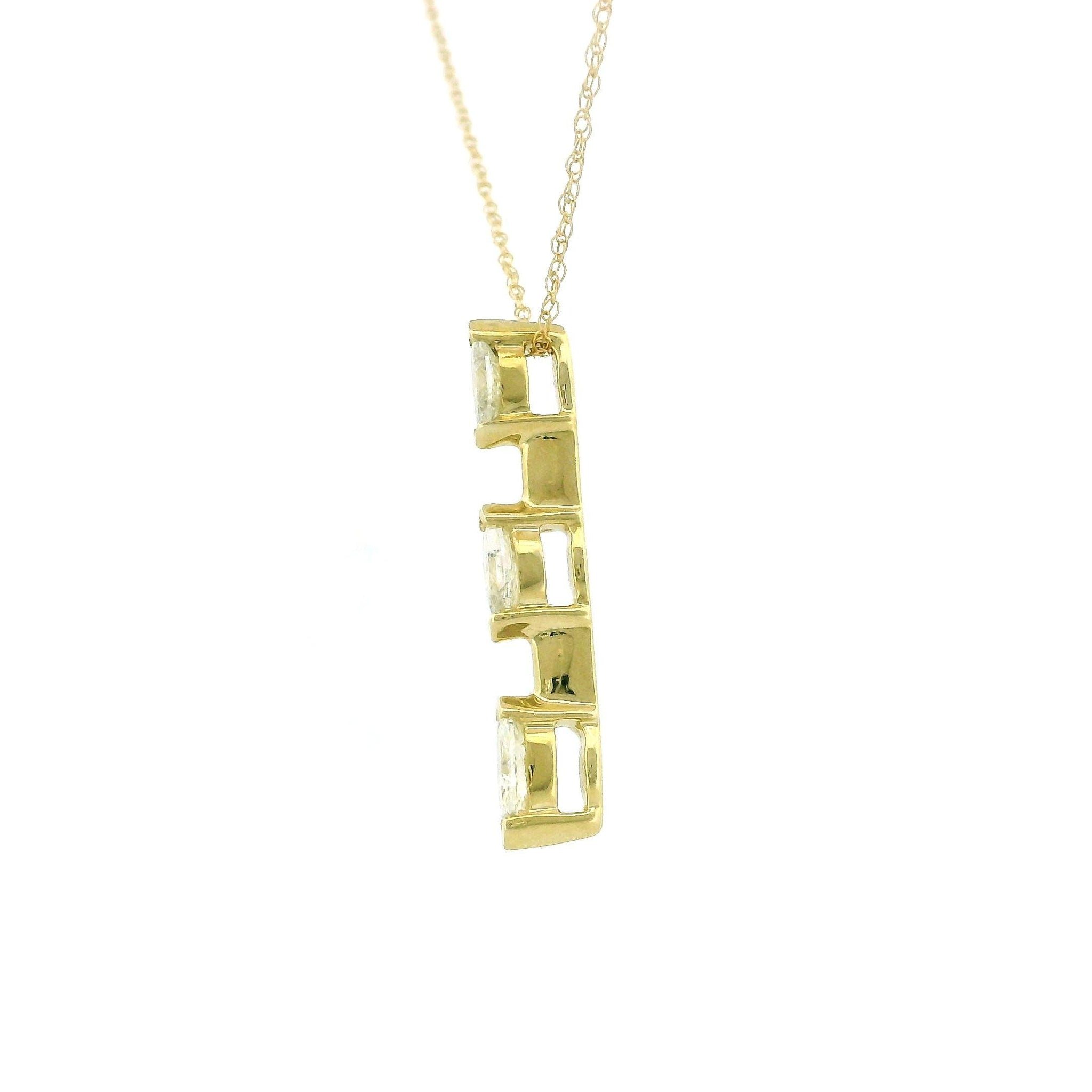 14kt Yellow Gold Marquise Diamond Bar Necklace, 0.60ct Natural Diamonds, Cable Link Chain 18", Minimalist Charm Necklace
