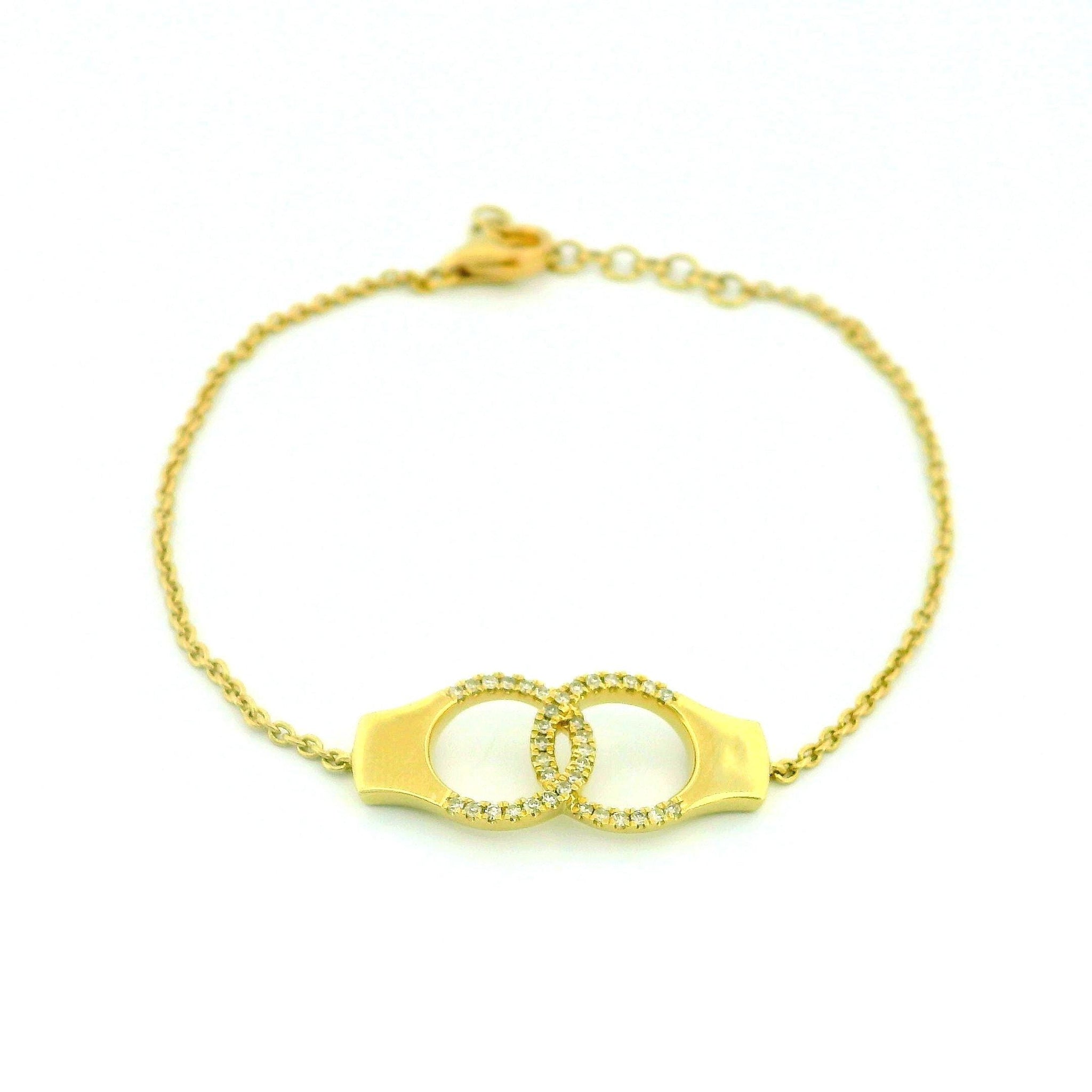 14kt White or Yellow Gold Handcuff Bracelet, Diamond Accent 0.11ct, Cable Link Chain, Lobster Lock