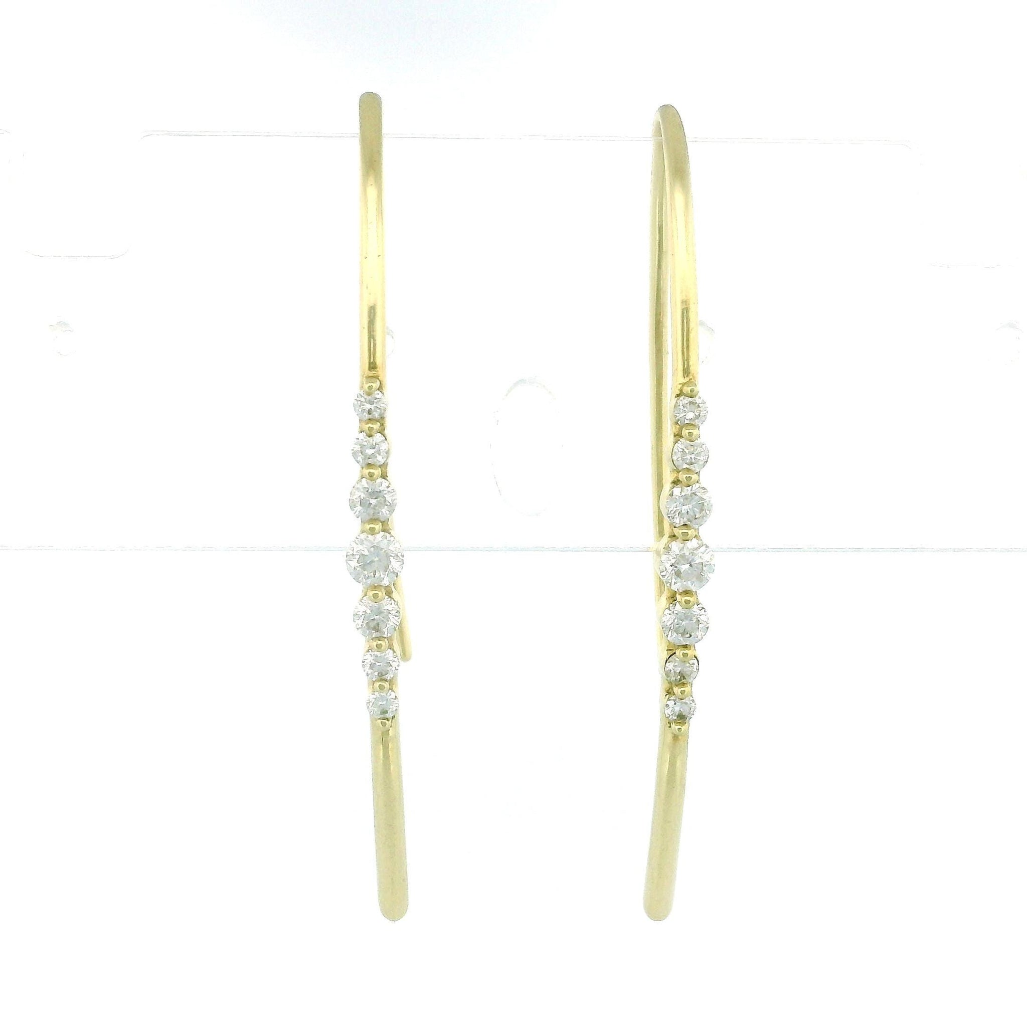 10kt Yellow Gold Diamond Thread Earrings, Solid Bar-line Earrings with 0.50ct Diamonds