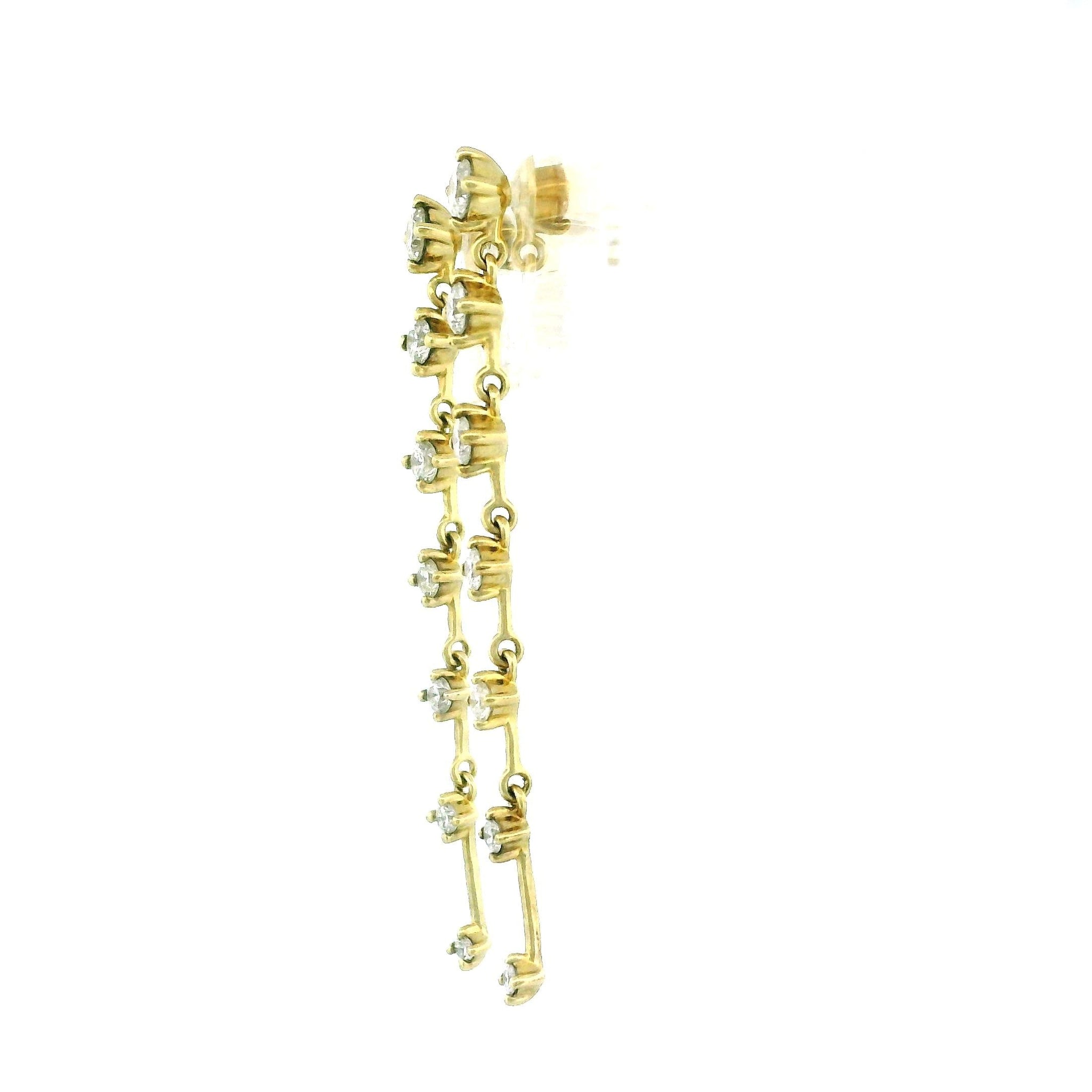 10kt Yellow Gold Long Linear Diamond Earrings, Dangling Modern Design, 0.75ct