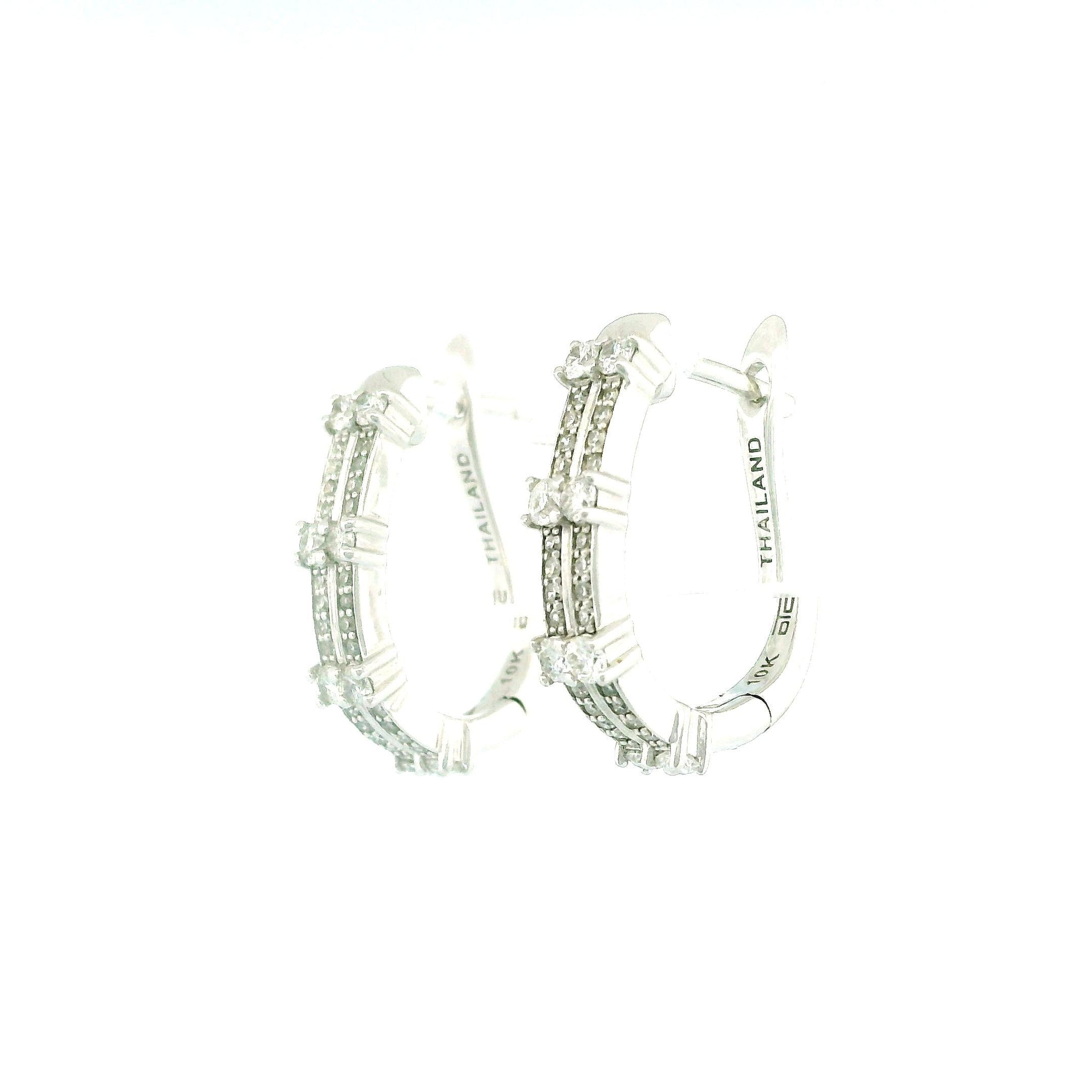 10kt White Gold Double Line Hoop Earrings, Diamond 0.50ct, Clip Lock