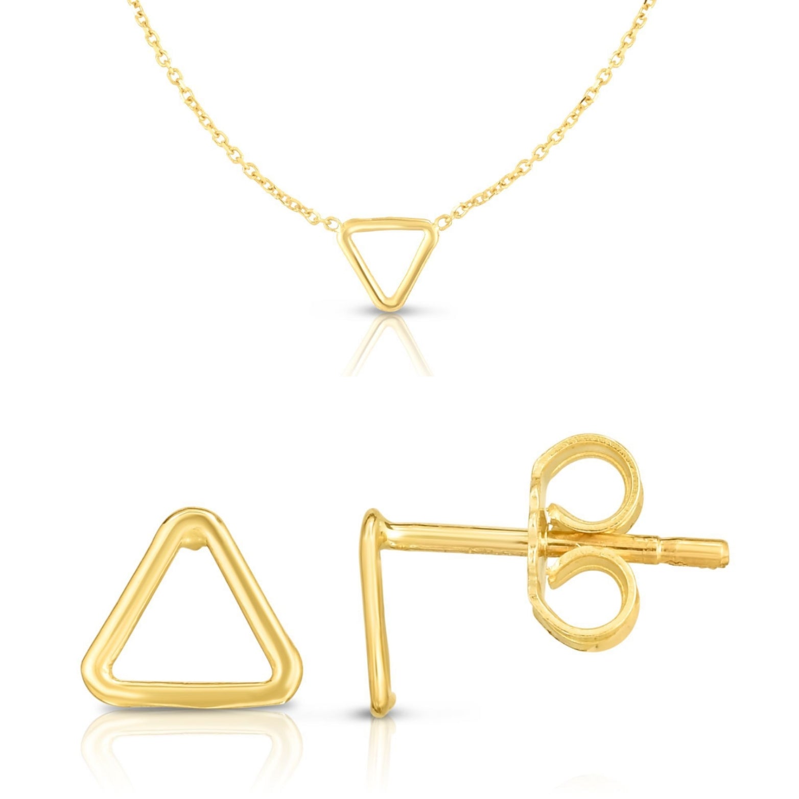 Minimalist Solid Gold Triangle, Tribe Necklace or Earrings or Set - wingroupjewelry