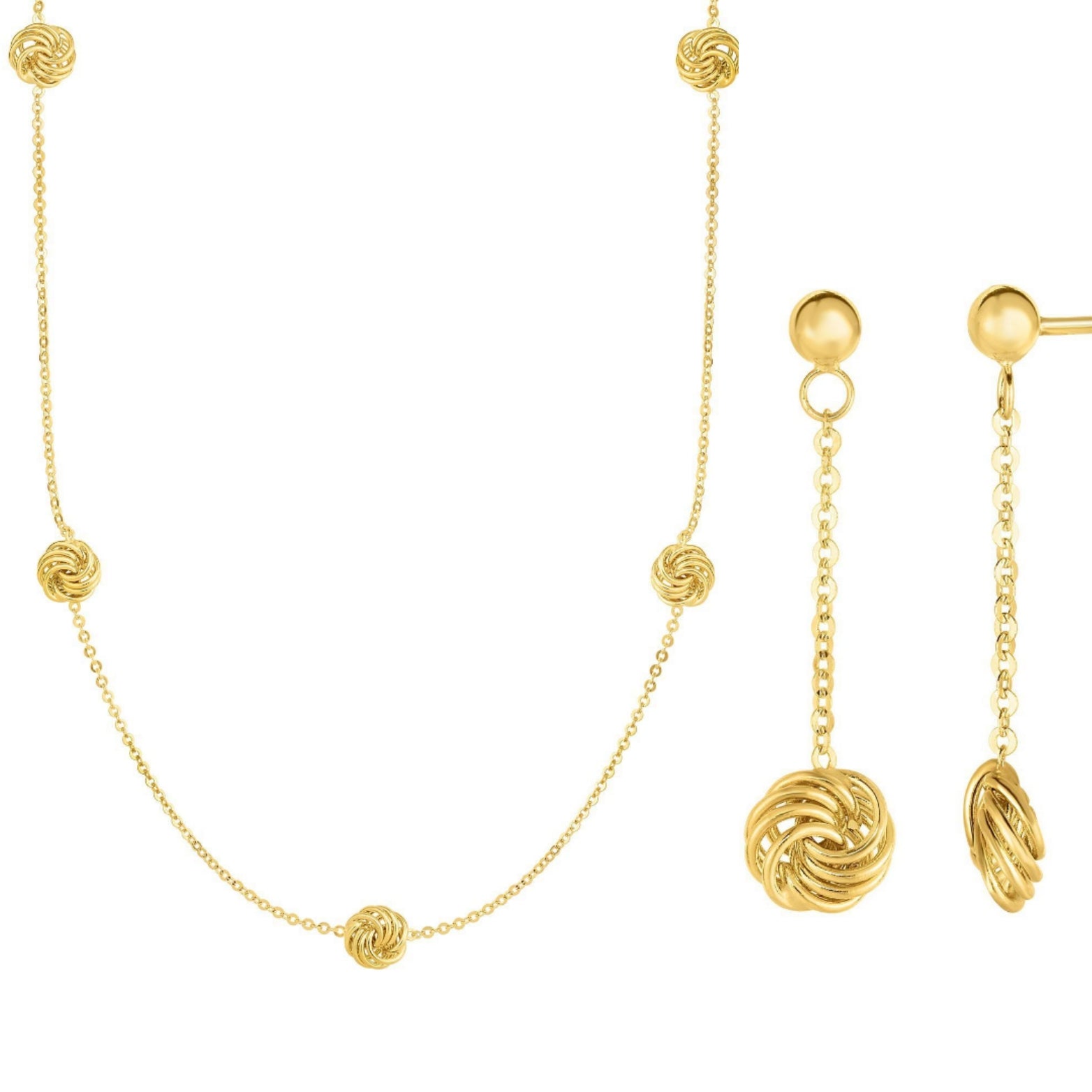 Minimalist Solid Gold Love Knot Necklace, Earrings or Necklace and Earrings Set - wingroupjewelry