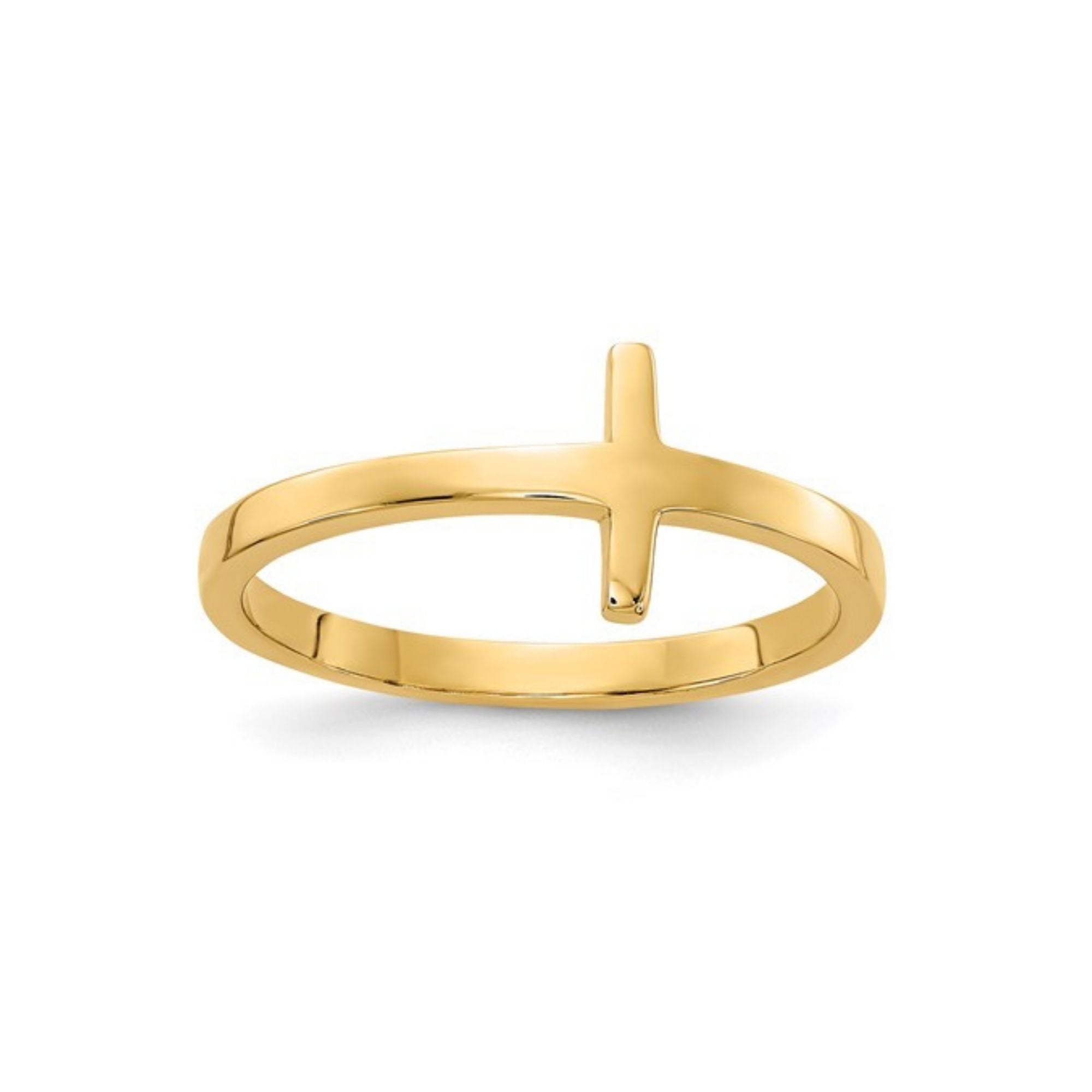 14k Minimalist Solid Gold Side Cross Faith-inspired Statement Ring