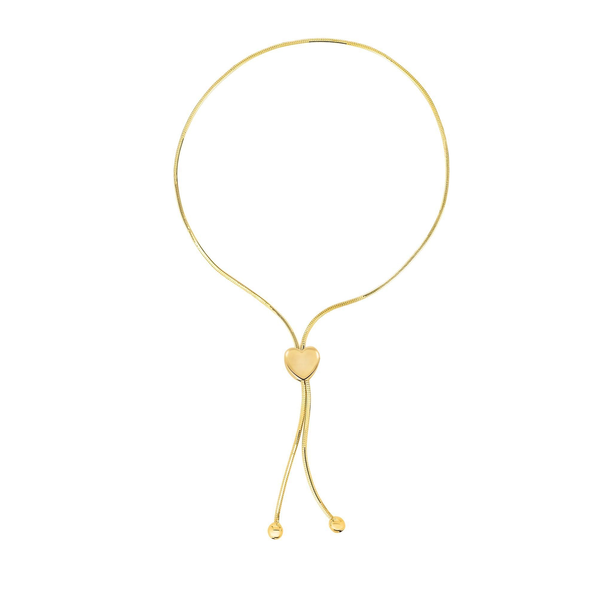 14k Minimalist Gold Snake Chain with Adjustable Heart Slider Bracelet