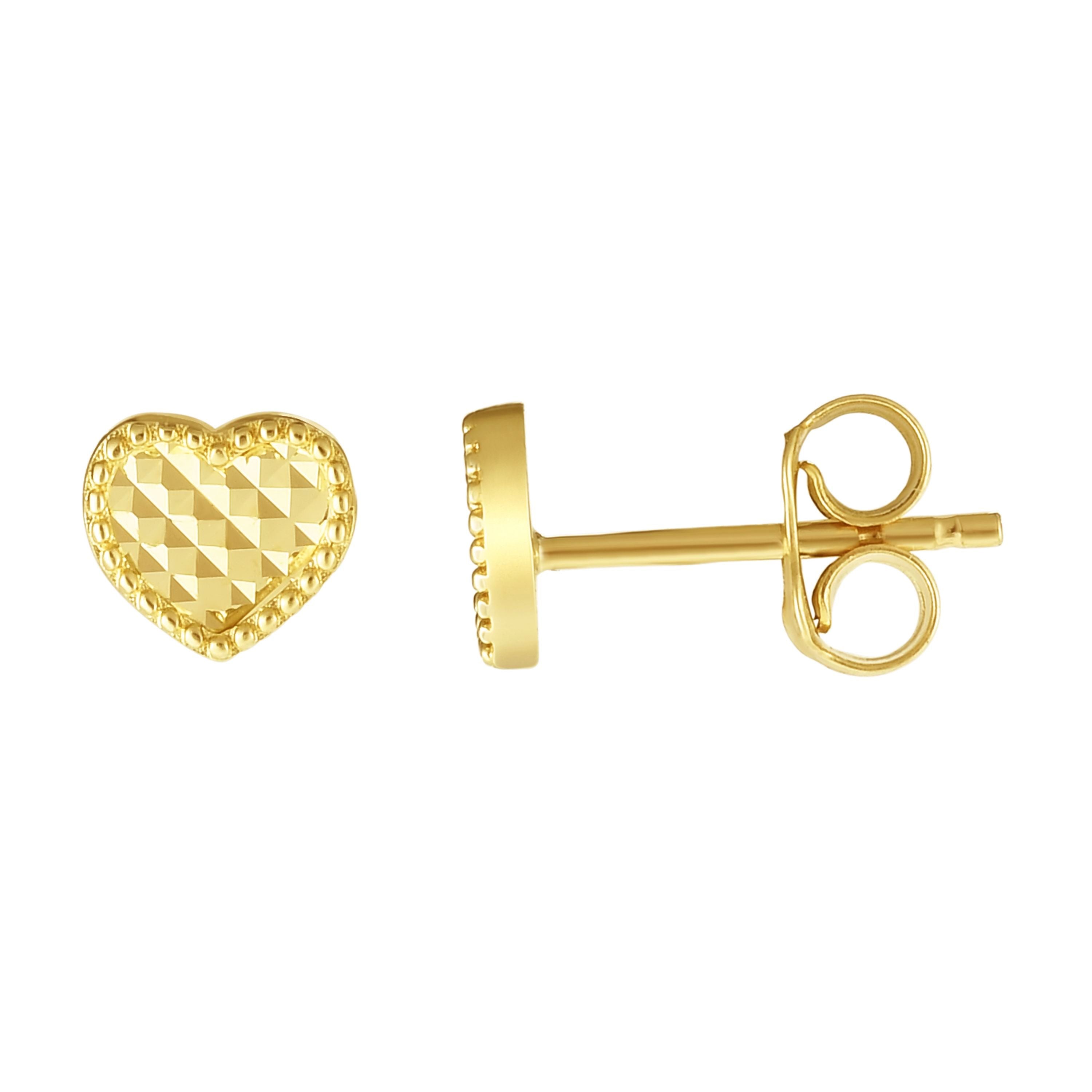 Minimalist Solid Gold Diamond Cut Heart with Push Back Clasp Earrings - wingroupjewelry