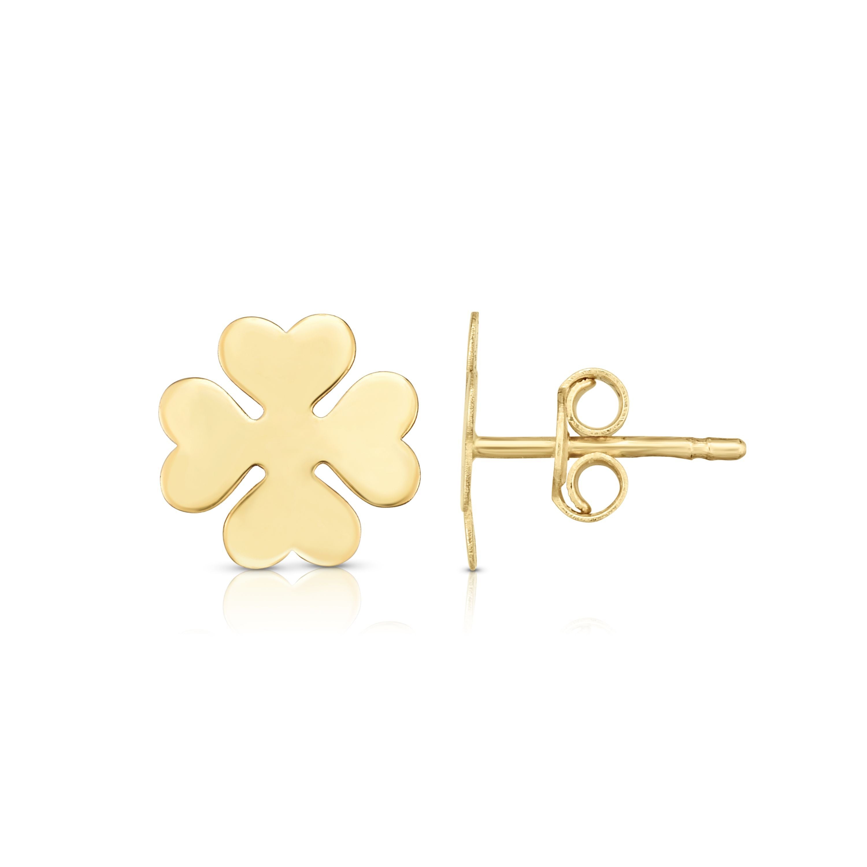14k Minimalist Real Gold Dainty Luck Symbol Clover Stud Earrings