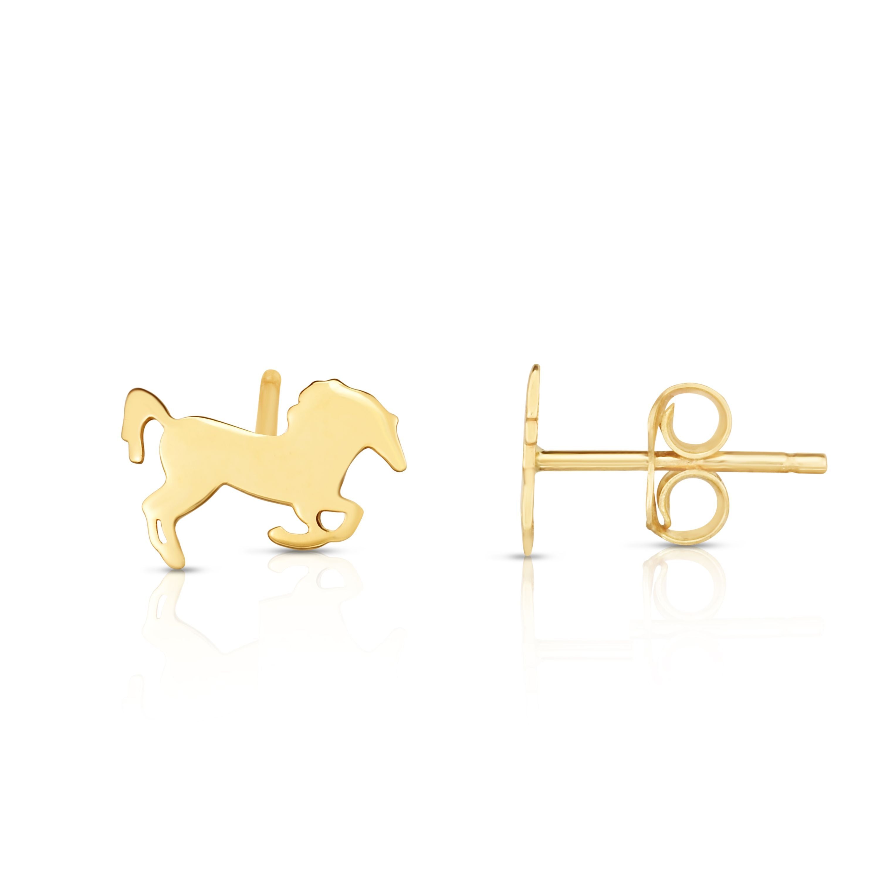 14k Minimalist Yellow Gold Unicorn Stud Earrings