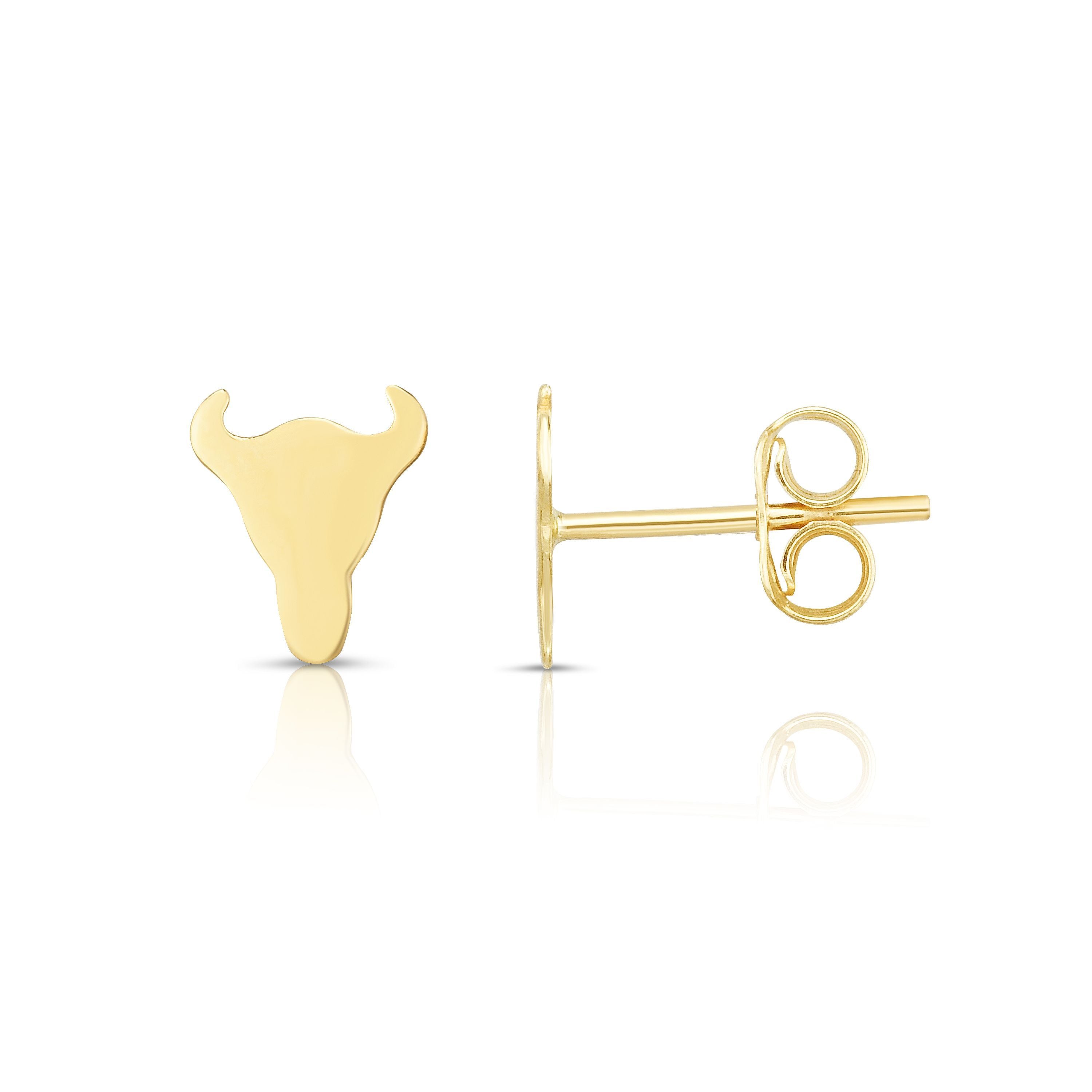 14k Minimalist Solid Gold Longhorn Stud Earrings, Necklace or Necklace and Earrings Combo
