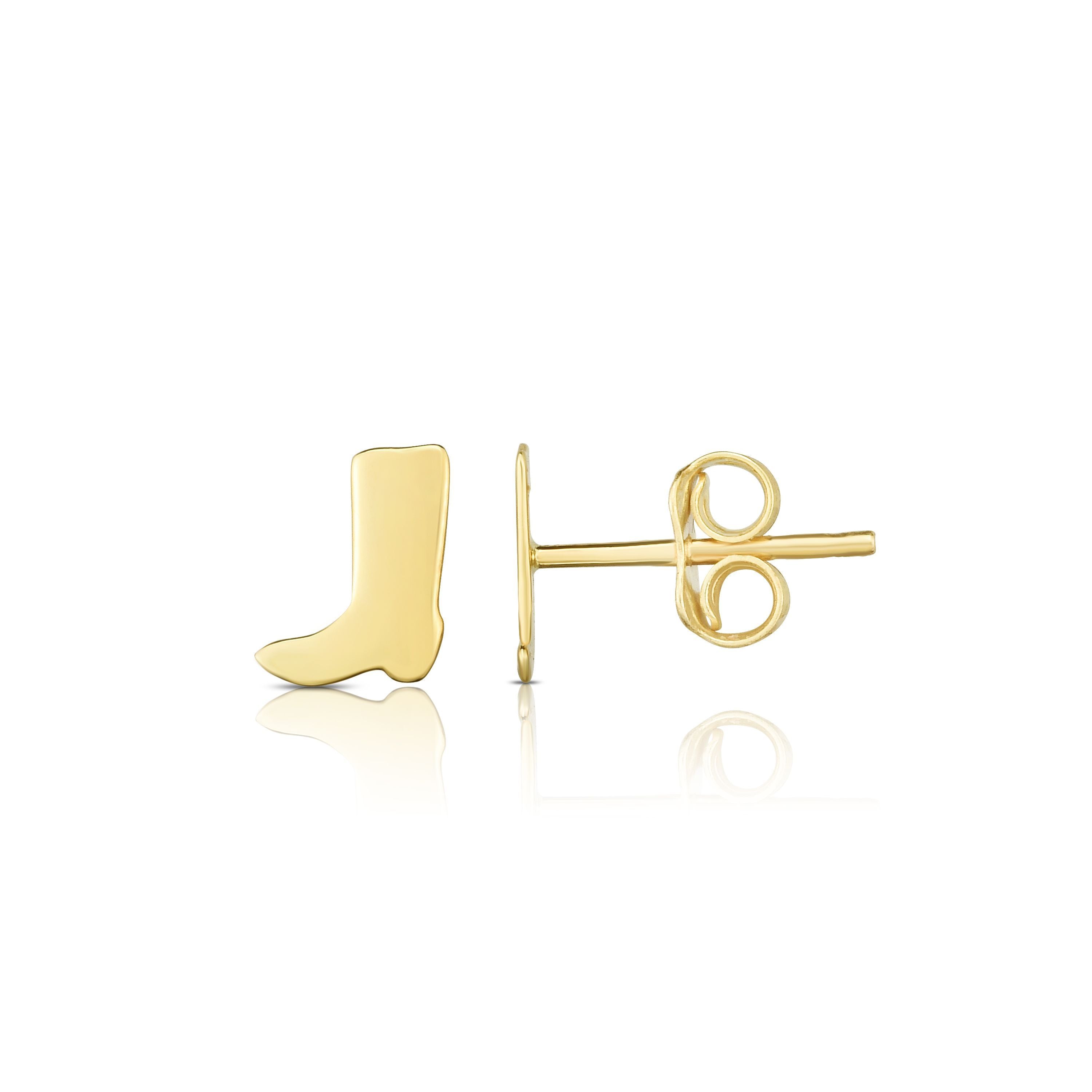 14k Minimalist Yellow Gold Cowboy Boot Stud Earrings