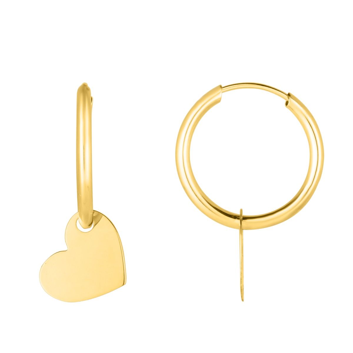 14k Minimalist Solid Yellow Gold Beautiful Dangling Heart Hoop Earrings