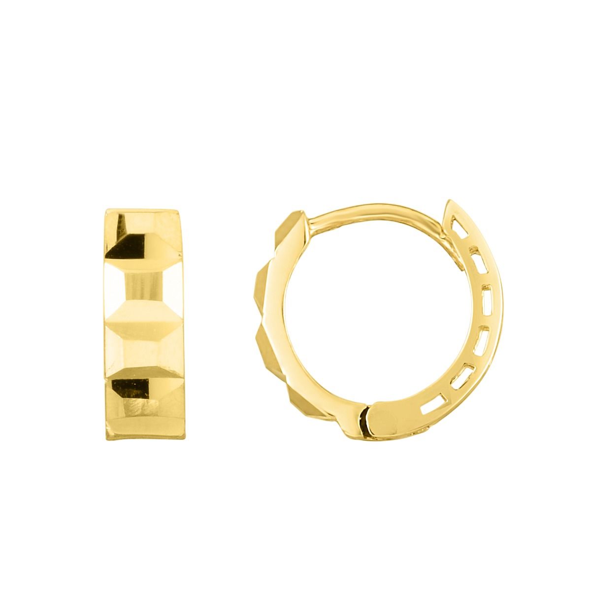 14k Minimalist Gold Faceted Huggie Hoop Earrings