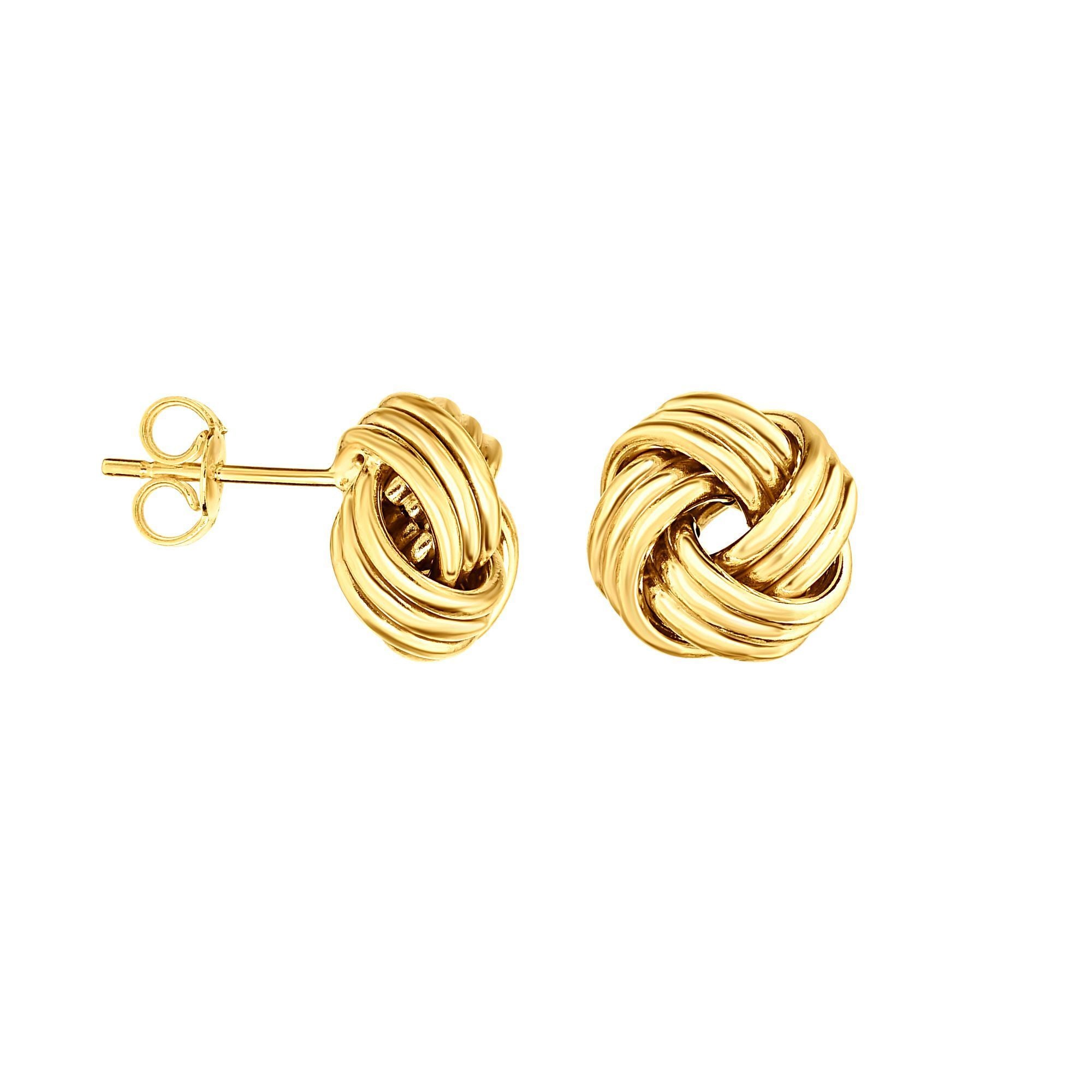 14k Italian Gold Love Knot Earrings, 3 Row Love Knot Stud Earrings
