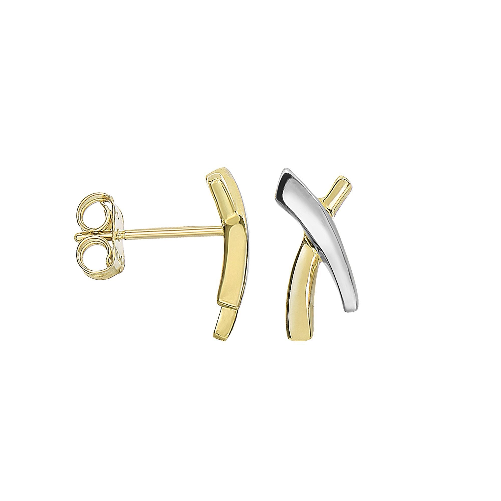 Shiny Solid Gold Convex X Stud Push Back Earrings - wingroupjewelry