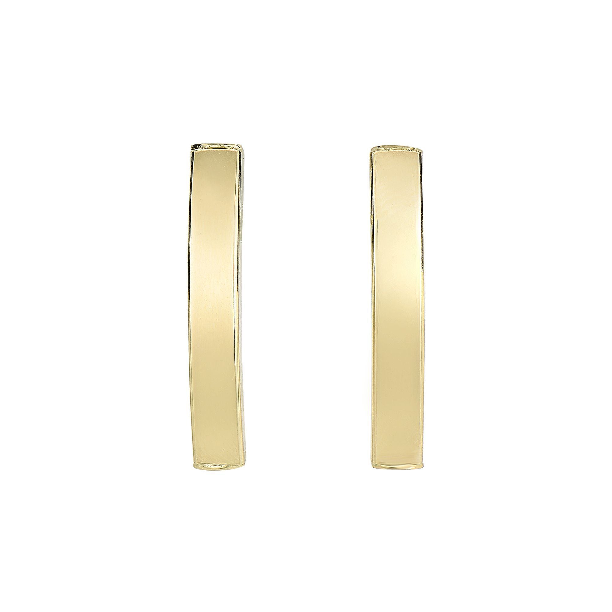 Minimalist Solid Gold Long Curve Bar Tube Fancy post Earrings with Push Back Clasp - wingroupjewelry